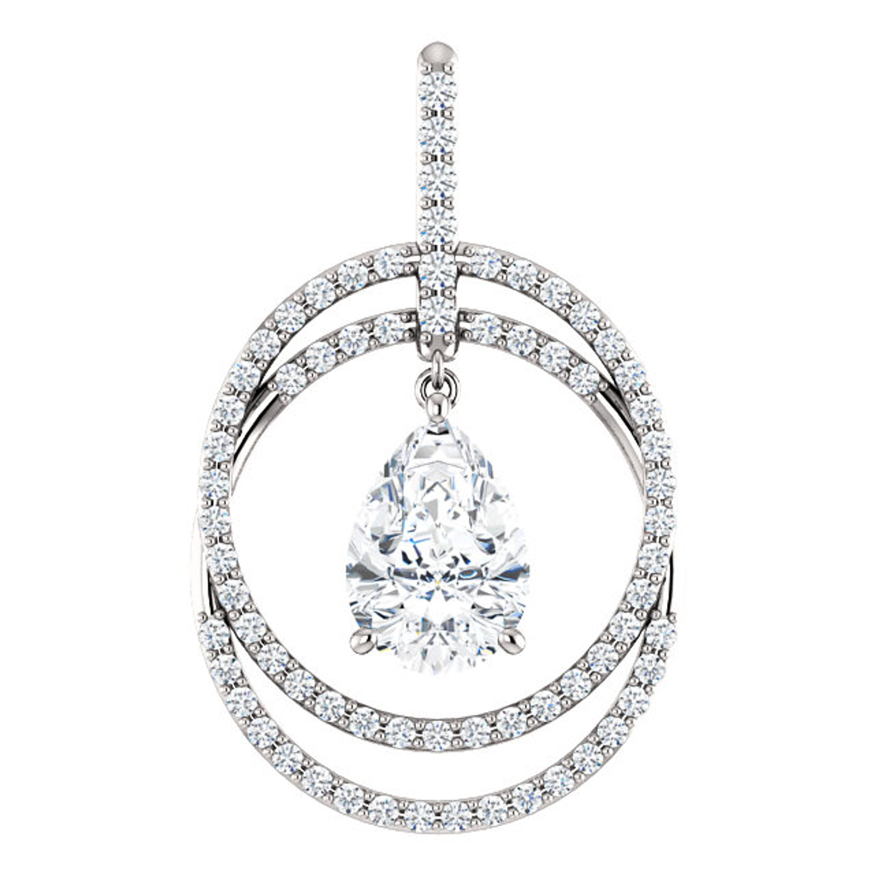 14K White Gold  Pear Shape  Double Row Circle Diamond Pendant 14K White Gold  Pear Shape  Double Row Circle Diamond Pendant
