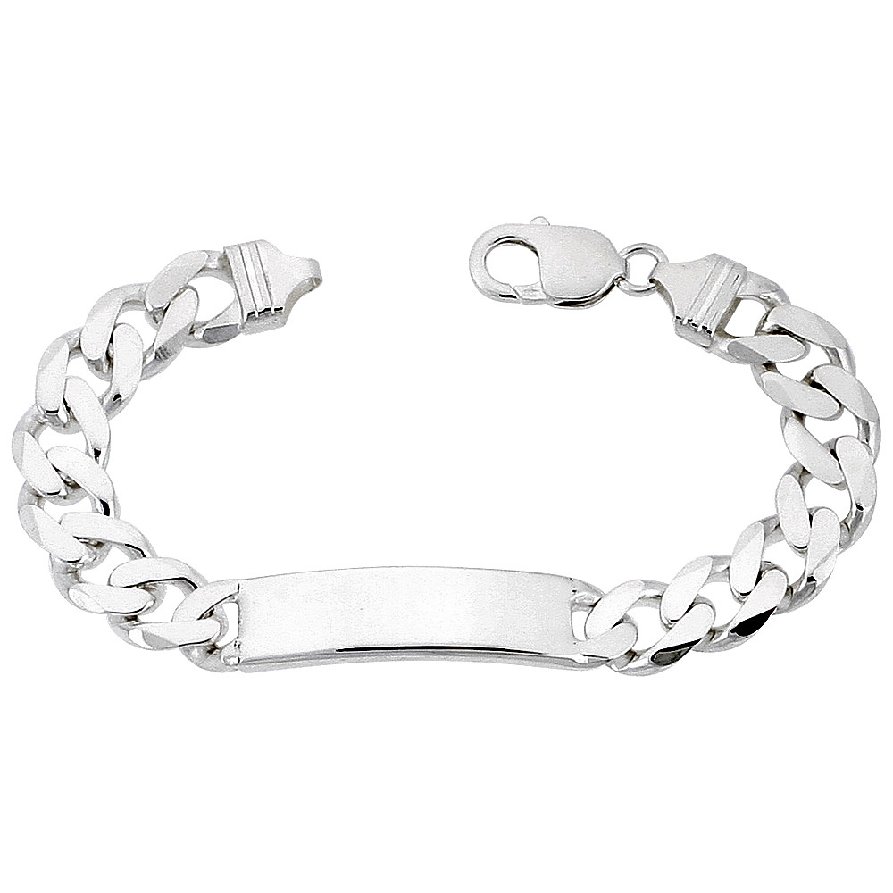 Sterling Silver 11mm Curb ID bracelet 9 Inches