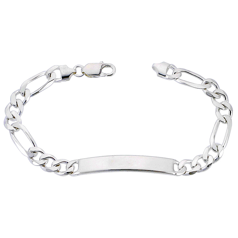 Sterling Silver 8mm Figaro ID bracelet 7 Inchesn