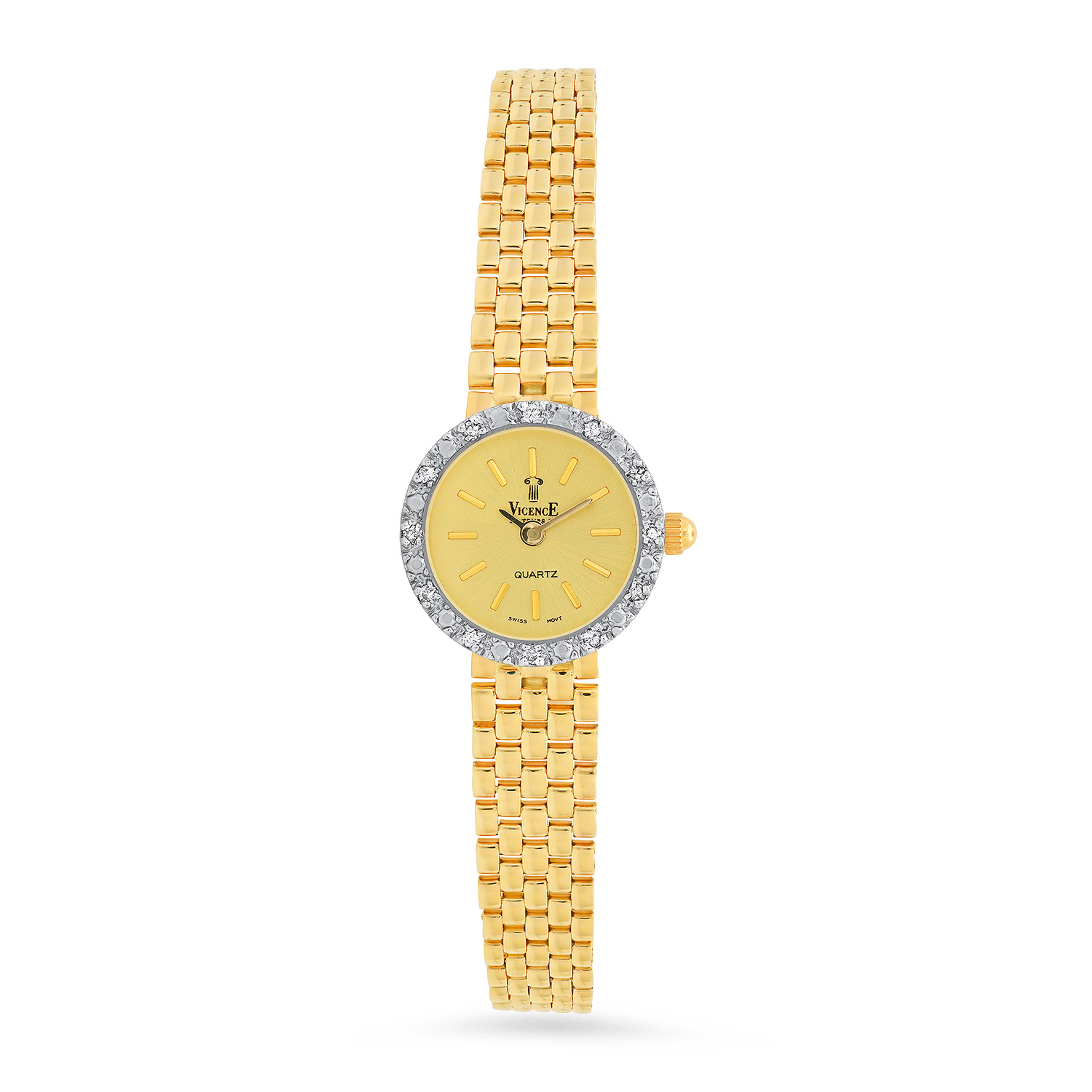 14k Yellow Gold Italian Round Watch With Diamond 14k Yellow Gold Italian Round Watch With Diamond