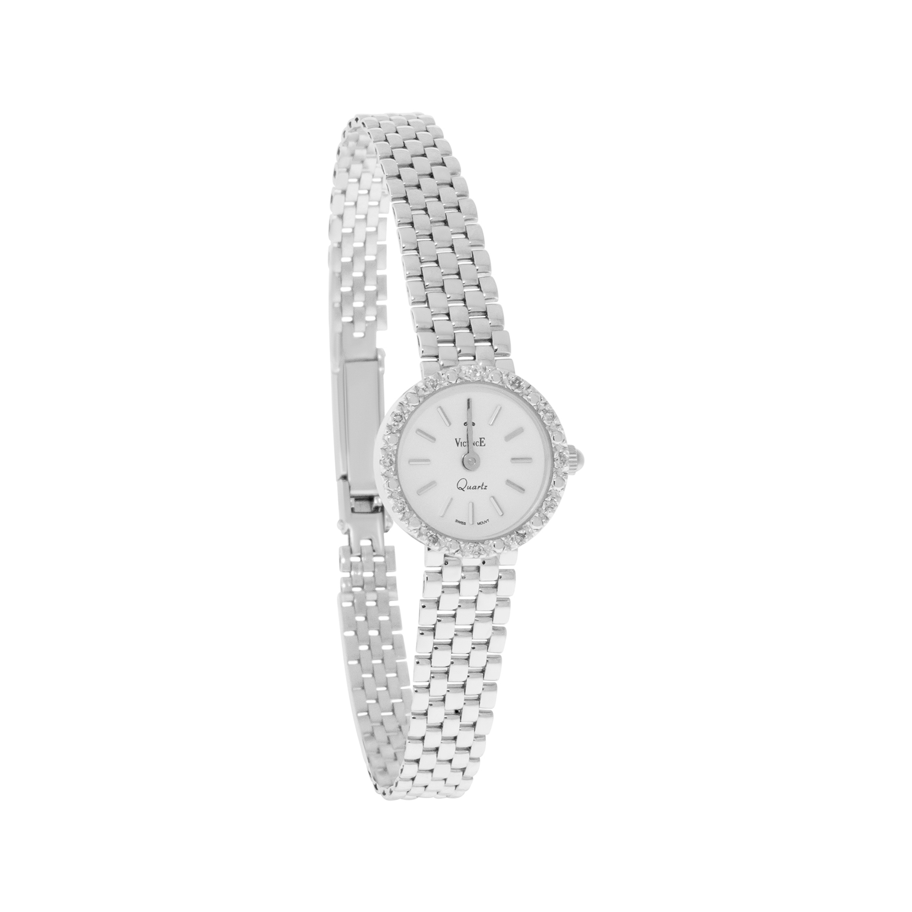 14k White Gold Italian Round Watch With Diamond 14k White Gold Italian Round Watch With Diamond
