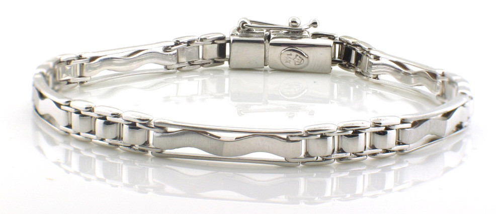 14k White Gold Men's 6mm Wide Fancy Link  Bracelet 8"