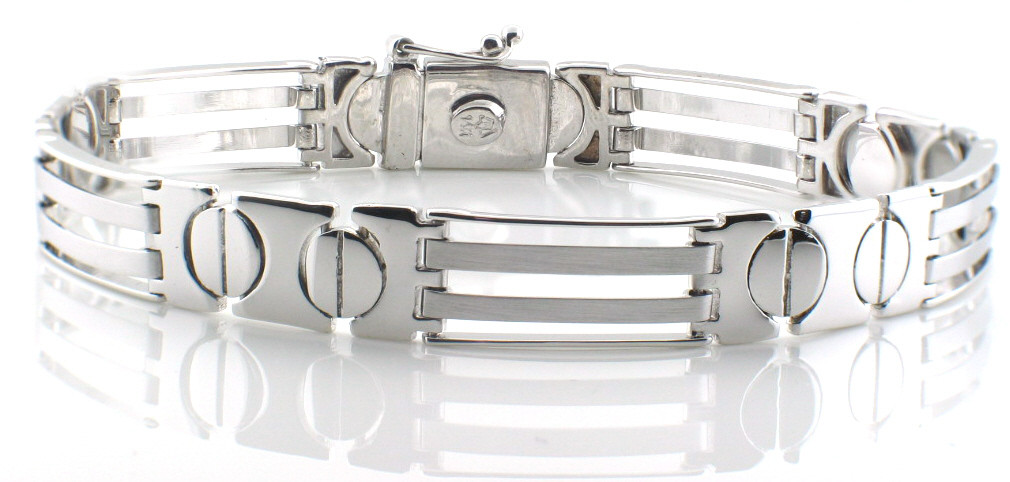 14k White Gold 8mm  Men's Fancy Link  Bracelet 8"