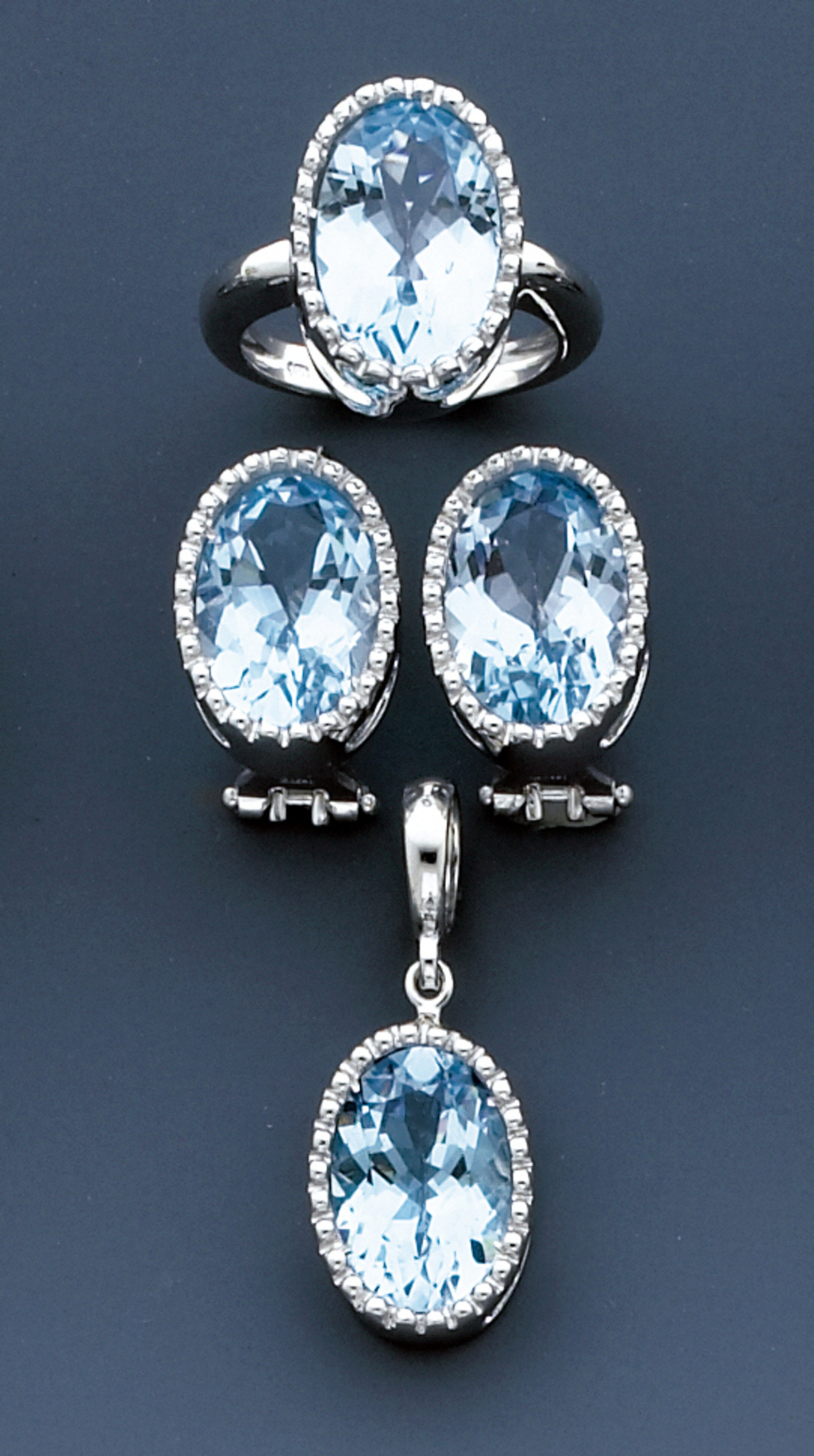 White Gold Oval Blue Topaz Italian Sets White Gold Oval Blue Topaz Italian Sets