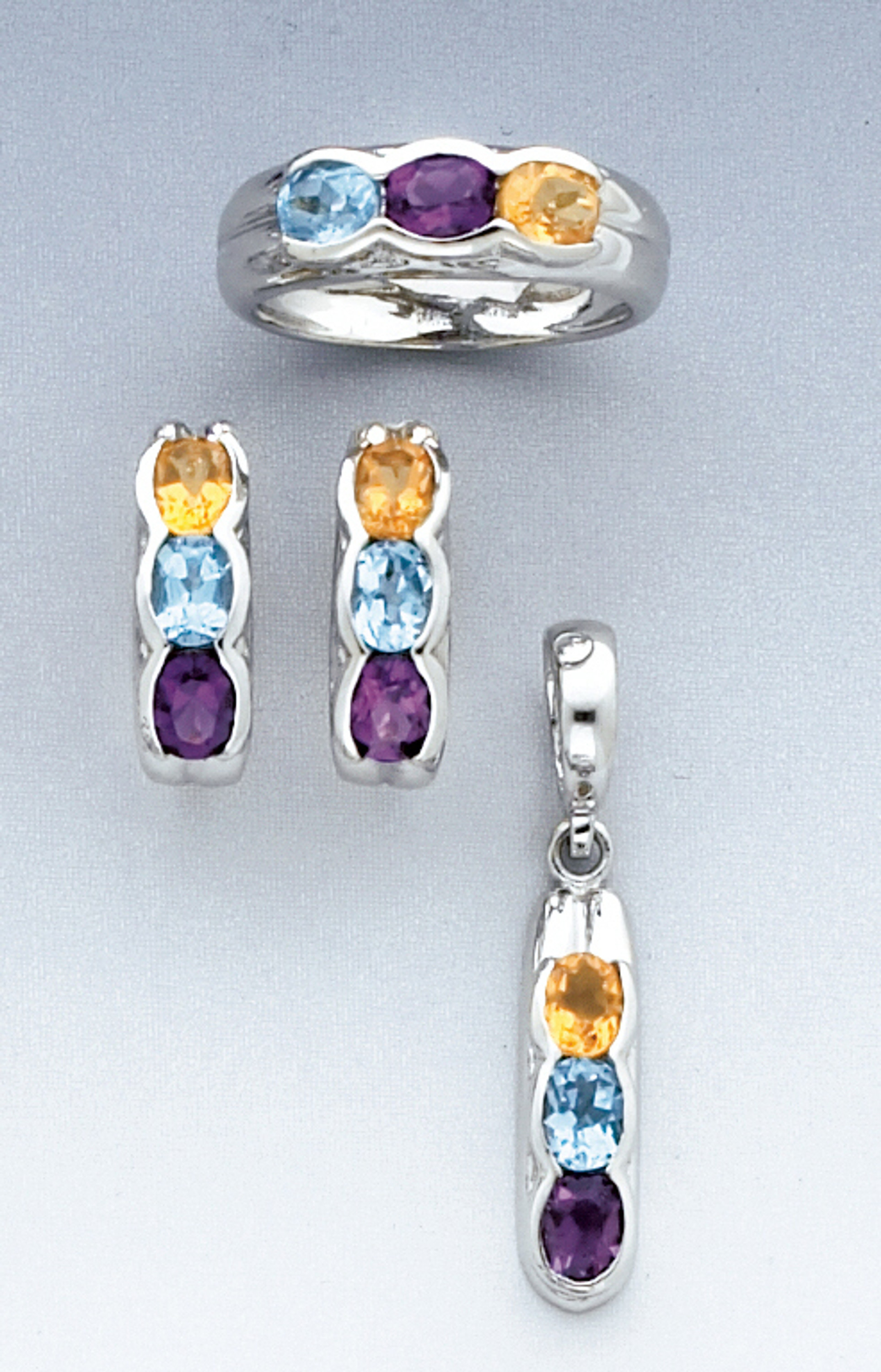 White Gold Multi Color Semi Precious Italian Sets White Gold Multi Color Semi Precious Italian Sets