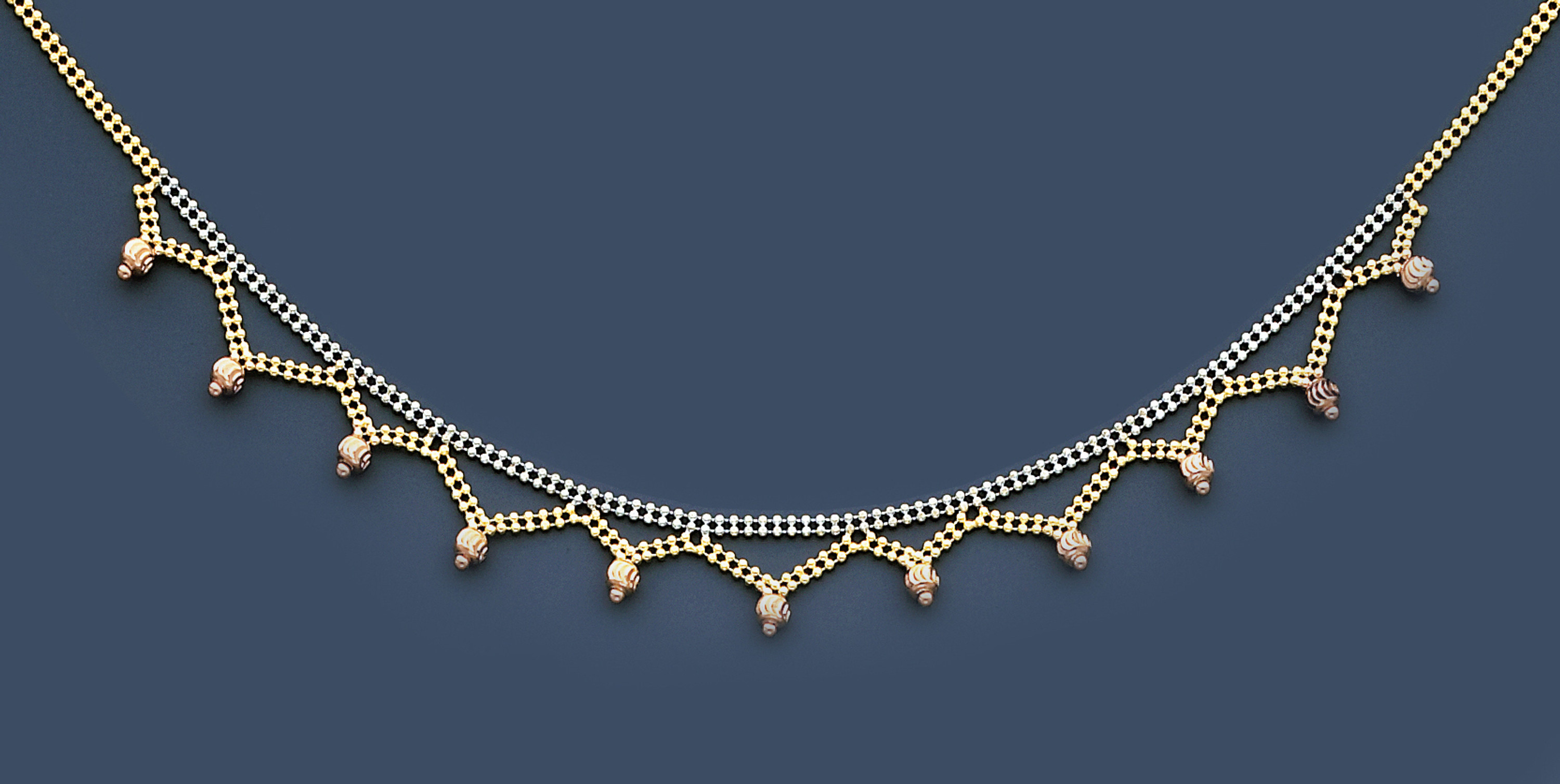 14k Tri Color Gold 3/8 Inches Fancy Beaded Necklace 14k Tri Color Gold 3/8 Inches Fancy Beaded Necklace
