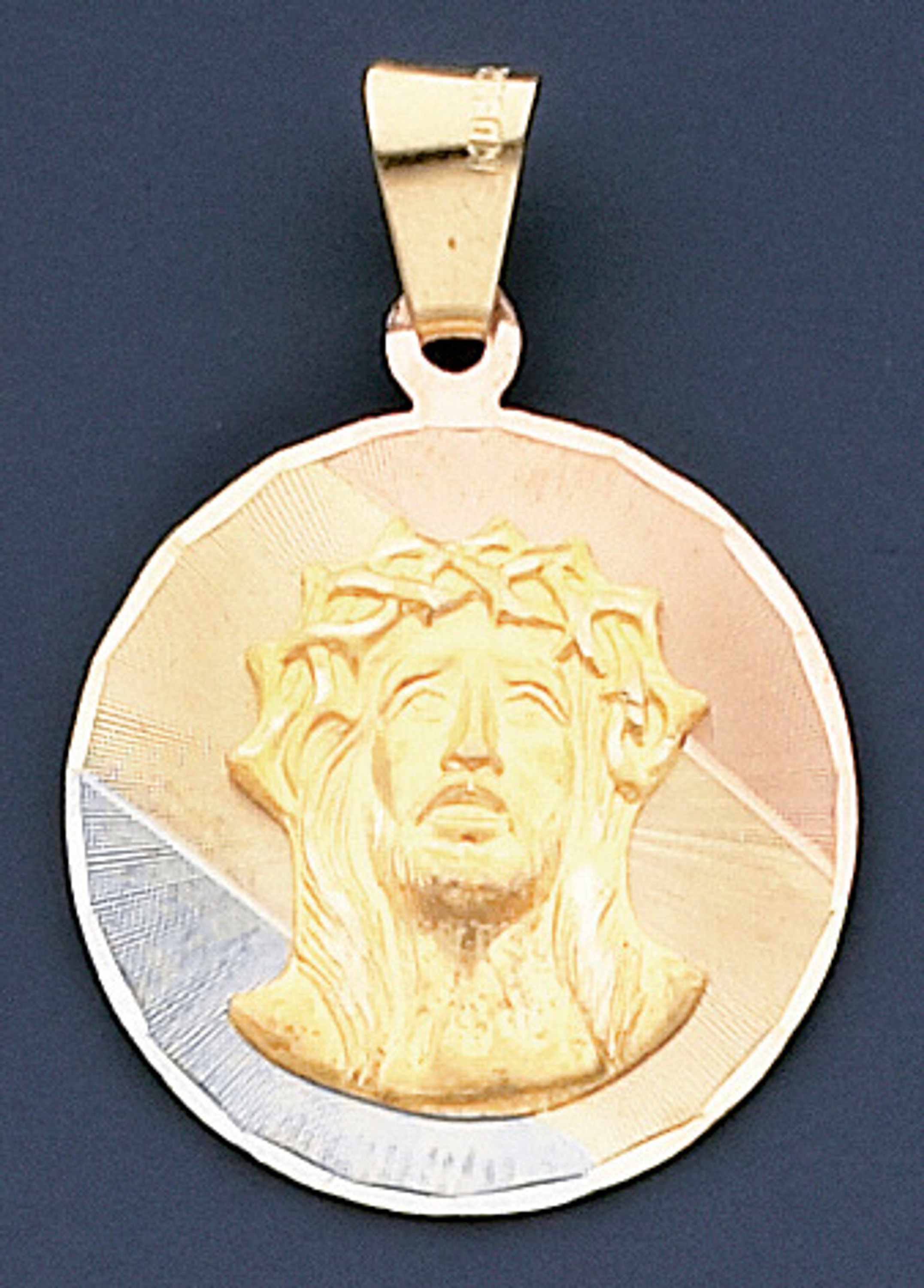 14k Tri Color Gold Medal Of Christ With A Crown 35mm 14k Tri Color Gold Medal Of Christ With A Crown 35mm