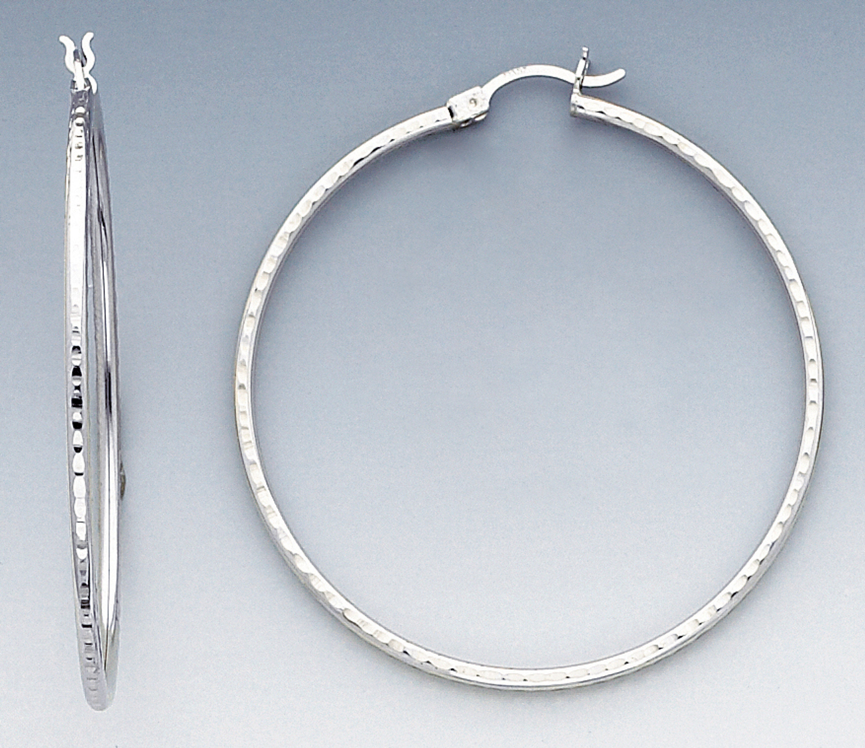 14k White Gold 2mm Thick With 52.6mm in Diameter Hoops Earring 14k White Gold 2mm Thick With 52.6mm in Diameter Hoops Earring