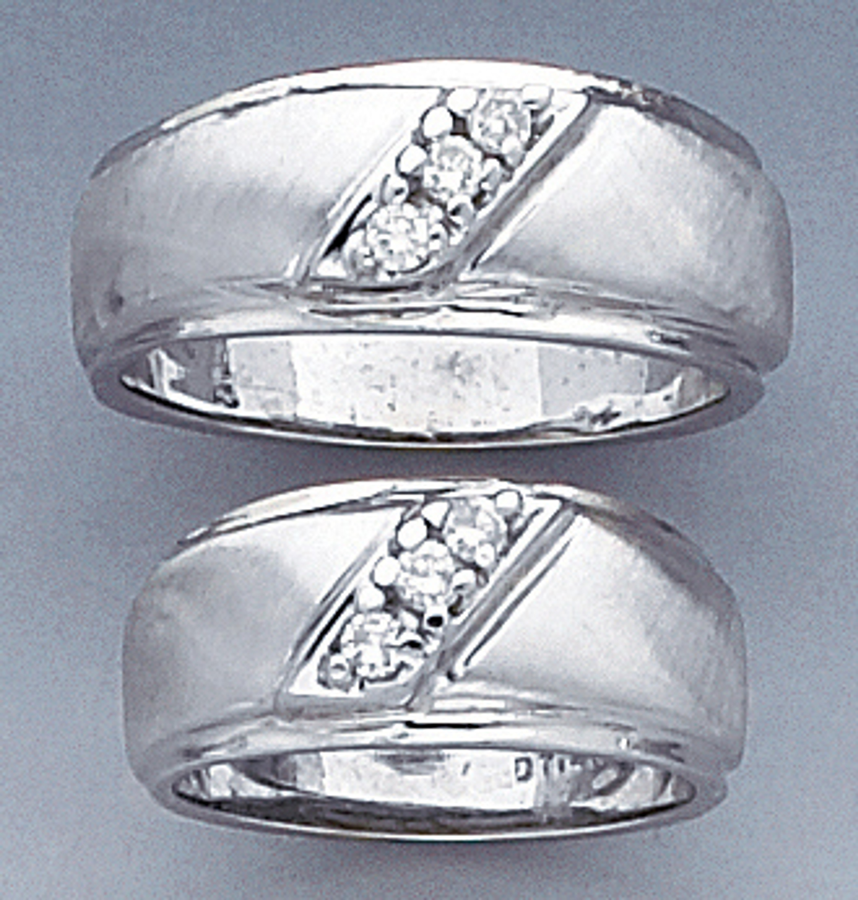 14k White Gold Two 9.1mm Matching Mens's And lady's Wedding Bands With 3 Diamonds 14k White Gold Two 9.1mm Matching Mens's And lady's Wedding Bands With 3 Diamonds