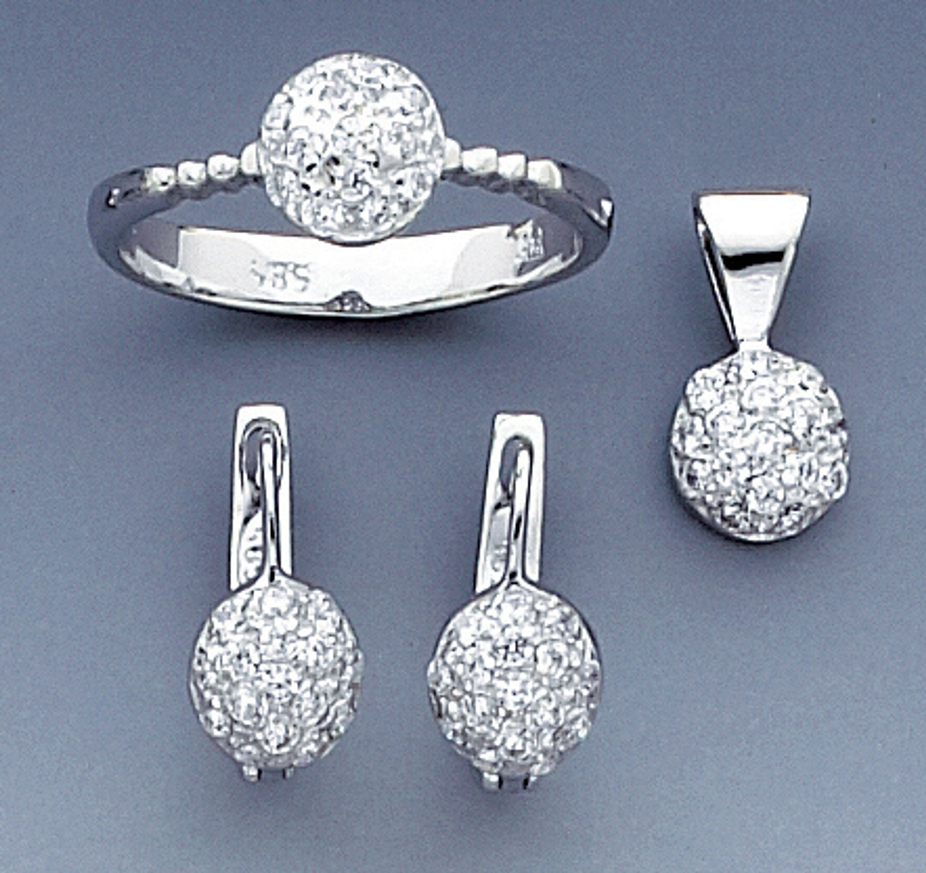 14k White Gold Pendant, Ring And Earrings Set With Cubic Zirconia --7200 14k White Gold Pendant, Ring And Earrings Set With Cubic Zirconia --7200