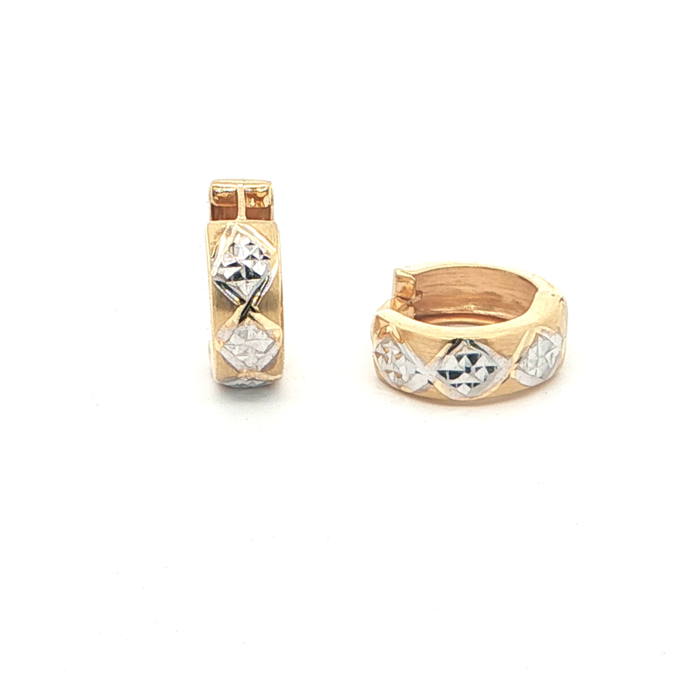 14k Yellow And White Gold  15.02mm Height by 5.08mm  Huggies Earring.