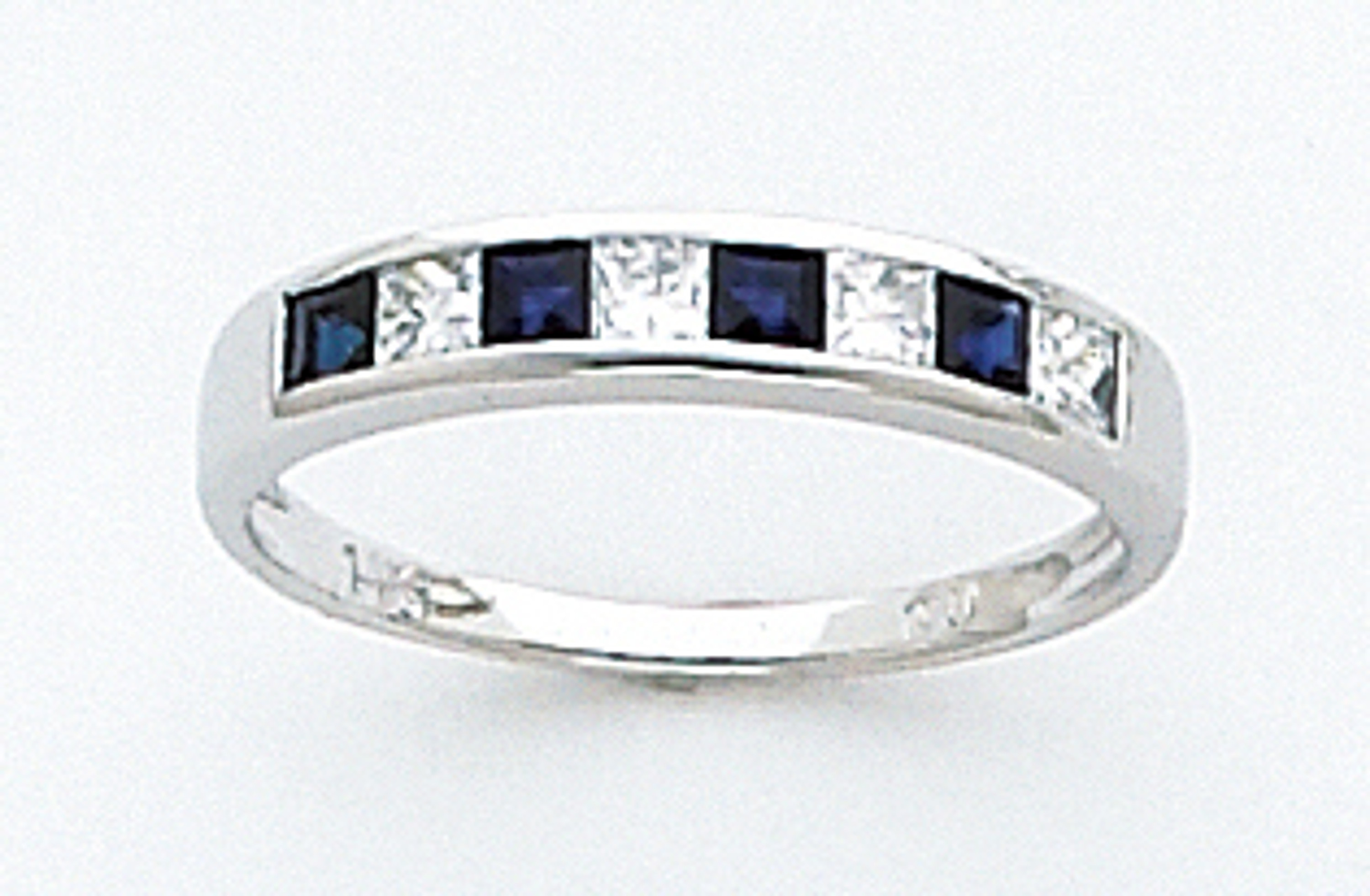14k White Gold 3.2mm Diamond And Sapphire Band .57 Ctw