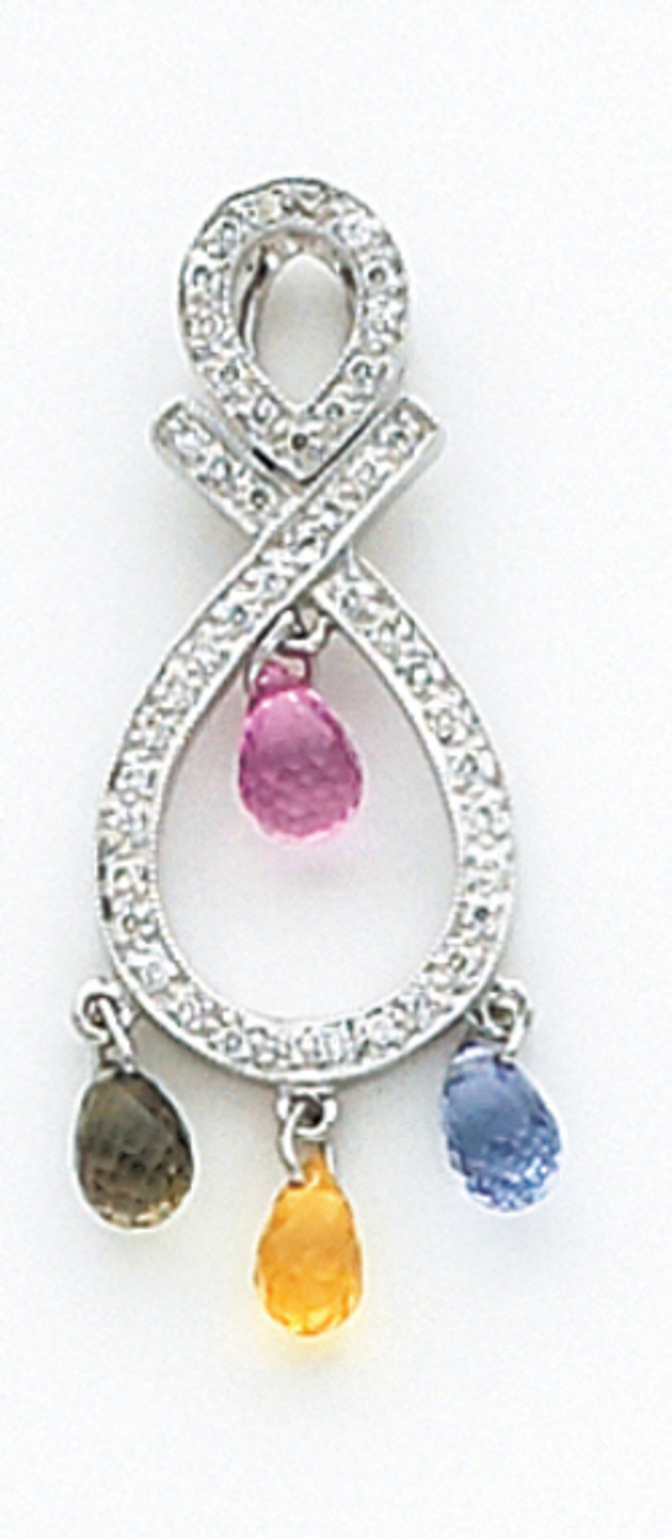14k White Gold Pendant With Diamond And Multi-color Gemstone 0.13 ct 14k White Gold Pendant With Diamond And Multi-color Gemstone 0.13 ct