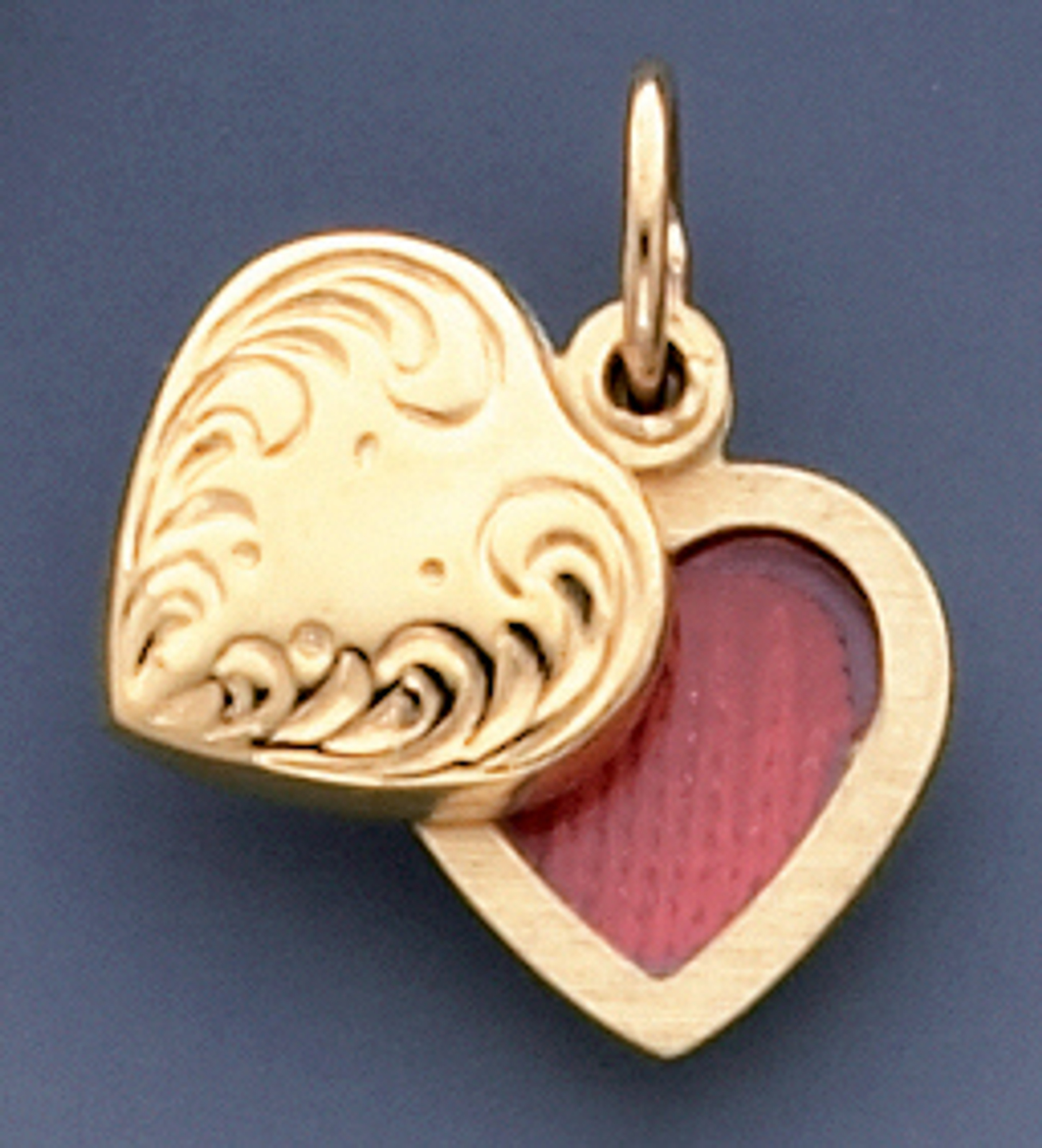 14k Gold Heart Shape Locket With Leaf Embossed 14k Gold Heart Shape Locket With Leaf Embossed