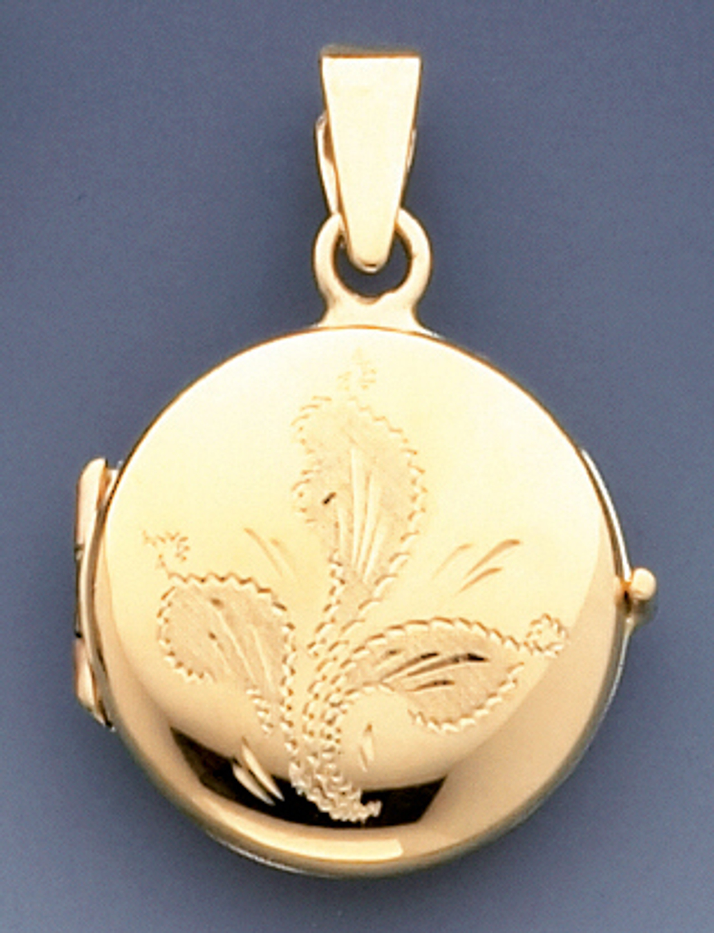 14k Gold 21mm Round Shape Locket With Flower Embossed 14k Gold 21mm Round Shape Locket With Flower Embossed