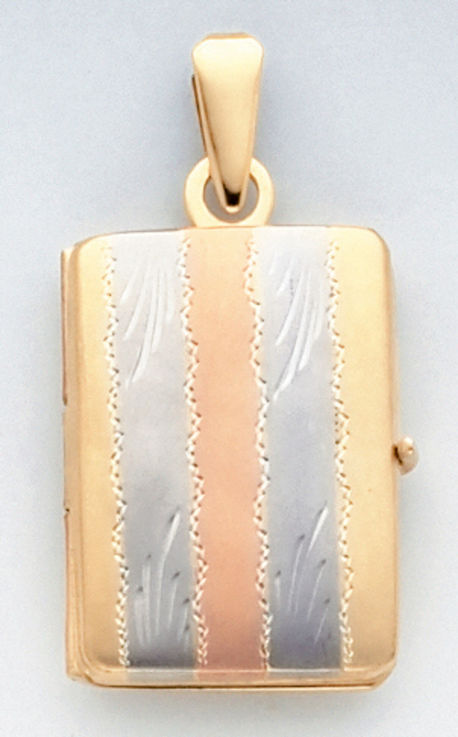 14k Gold Tri Color Rectangle Shape Locket With Flower 14k Gold Tri Color Rectangle Shape Locket With Flower