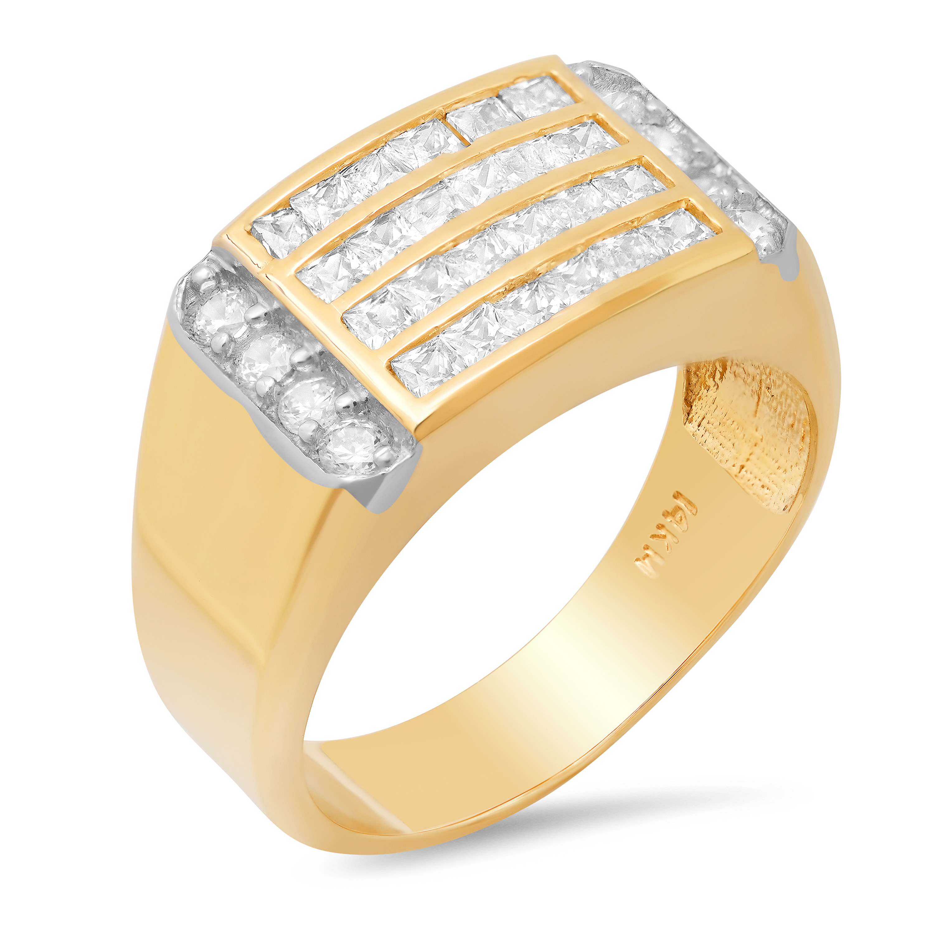 14K Yellow Gold Men'S Ring 12.8mm Wide And 1.3Ct. Cubic Zirconia 14K Yellow Gold Men'S Ring 12.8mm Wide And 1.3Ct. Cubic Zirconia
