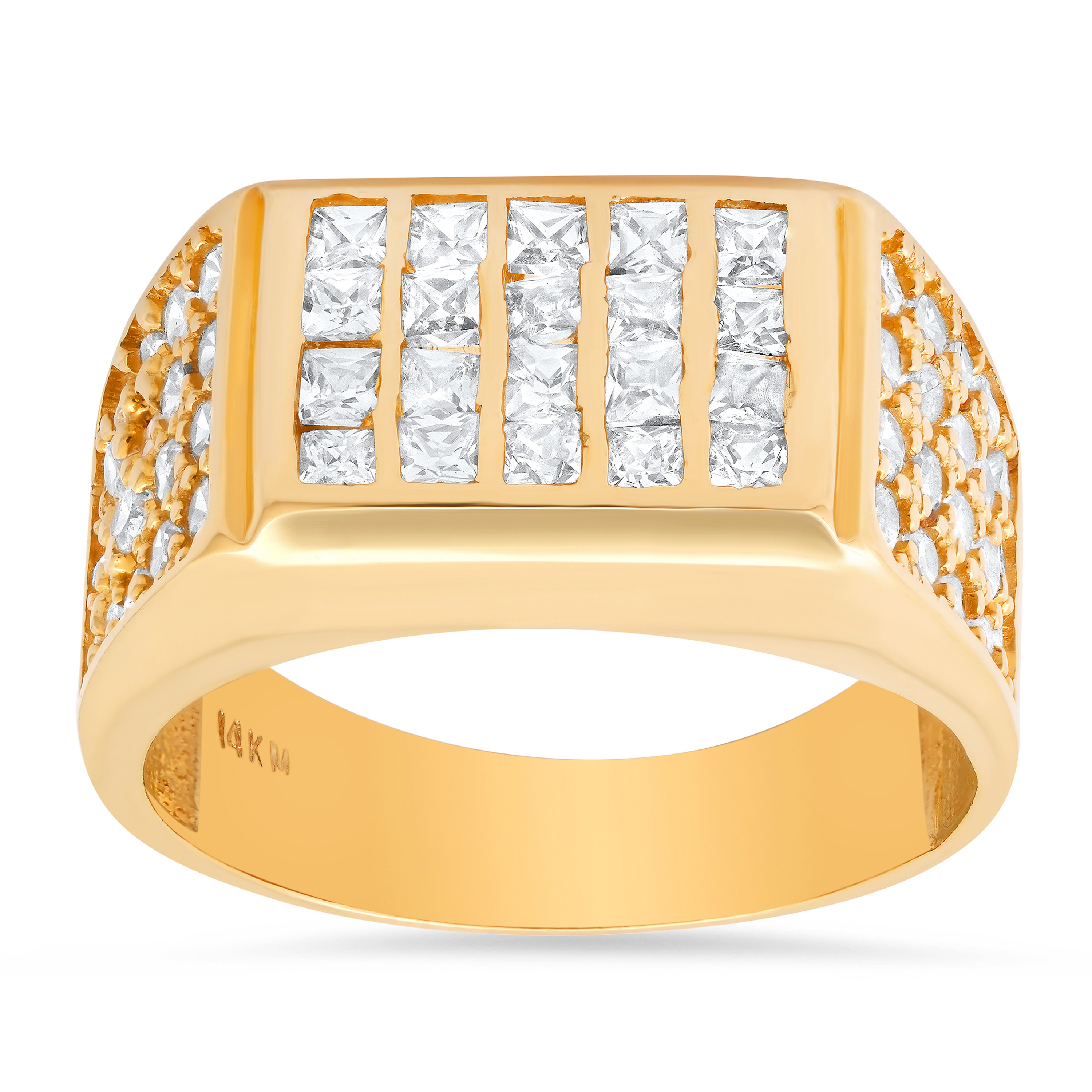 14K Yellow Gold Men'S Ring 12.8mm Wide And 0.6Ct. Cubic Zirconia 14K Yellow Gold Men'S Ring 12.8mm Wide And 0.6Ct. Cubic Zirconia