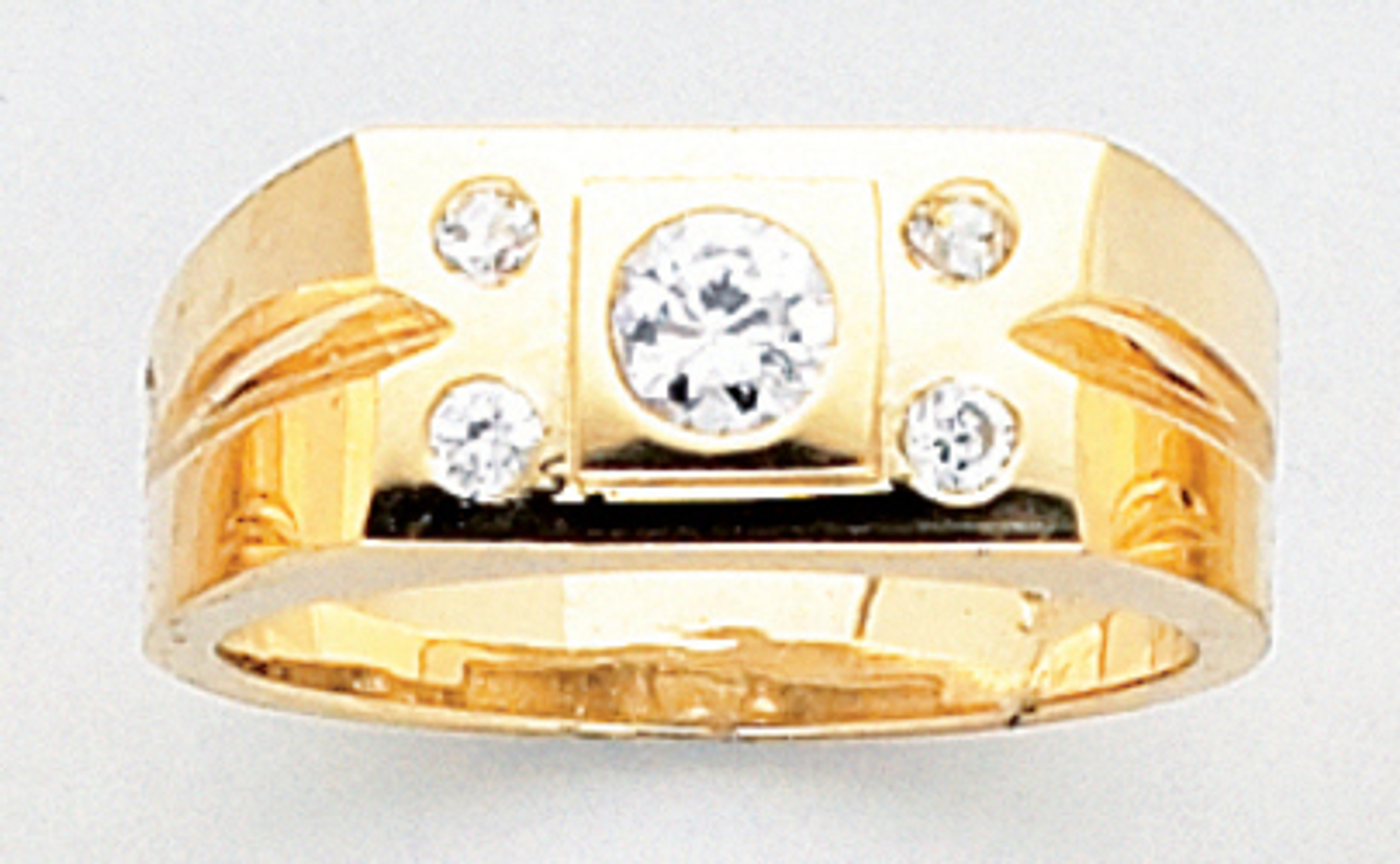 14K Yellow Gold Men'S Ring 9.6mm Wide And 0.5Ct. Cubic Zirconia 14K Yellow Gold Men'S Ring 9.6mm Wide And 0.5Ct. Cubic Zirconia