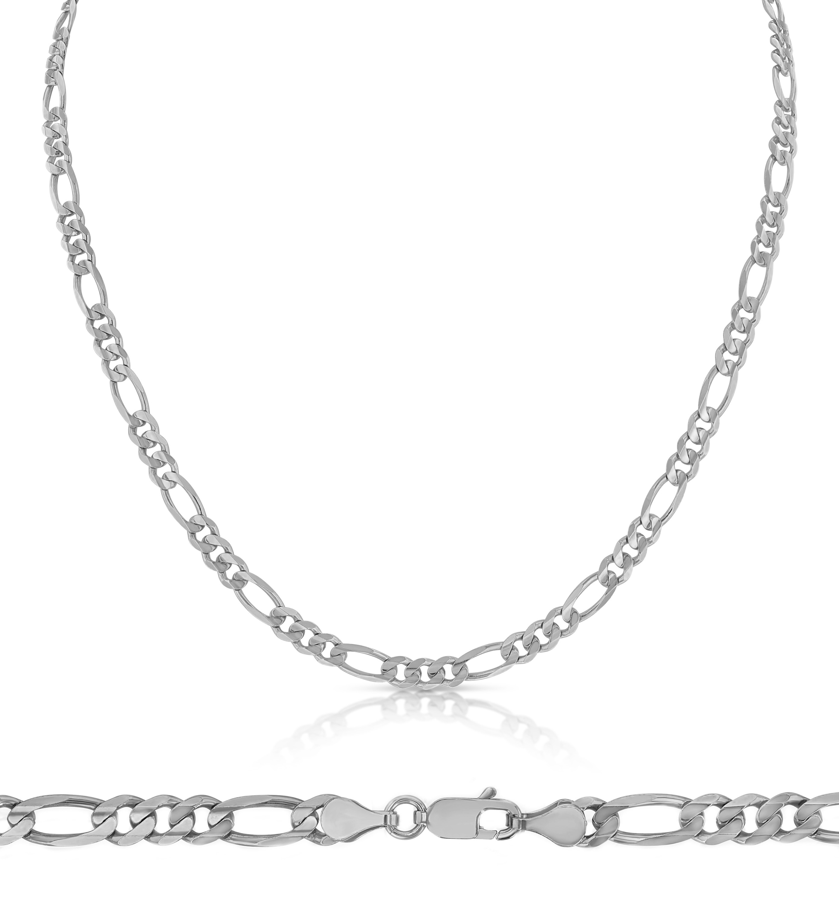 18k White Gold (Nickel Free) 5.0 mm Figaro Bracelet 8 Inches 18k White Gold (Nickel Free) 5.0 mm Figaro Bracelet 8 Inches