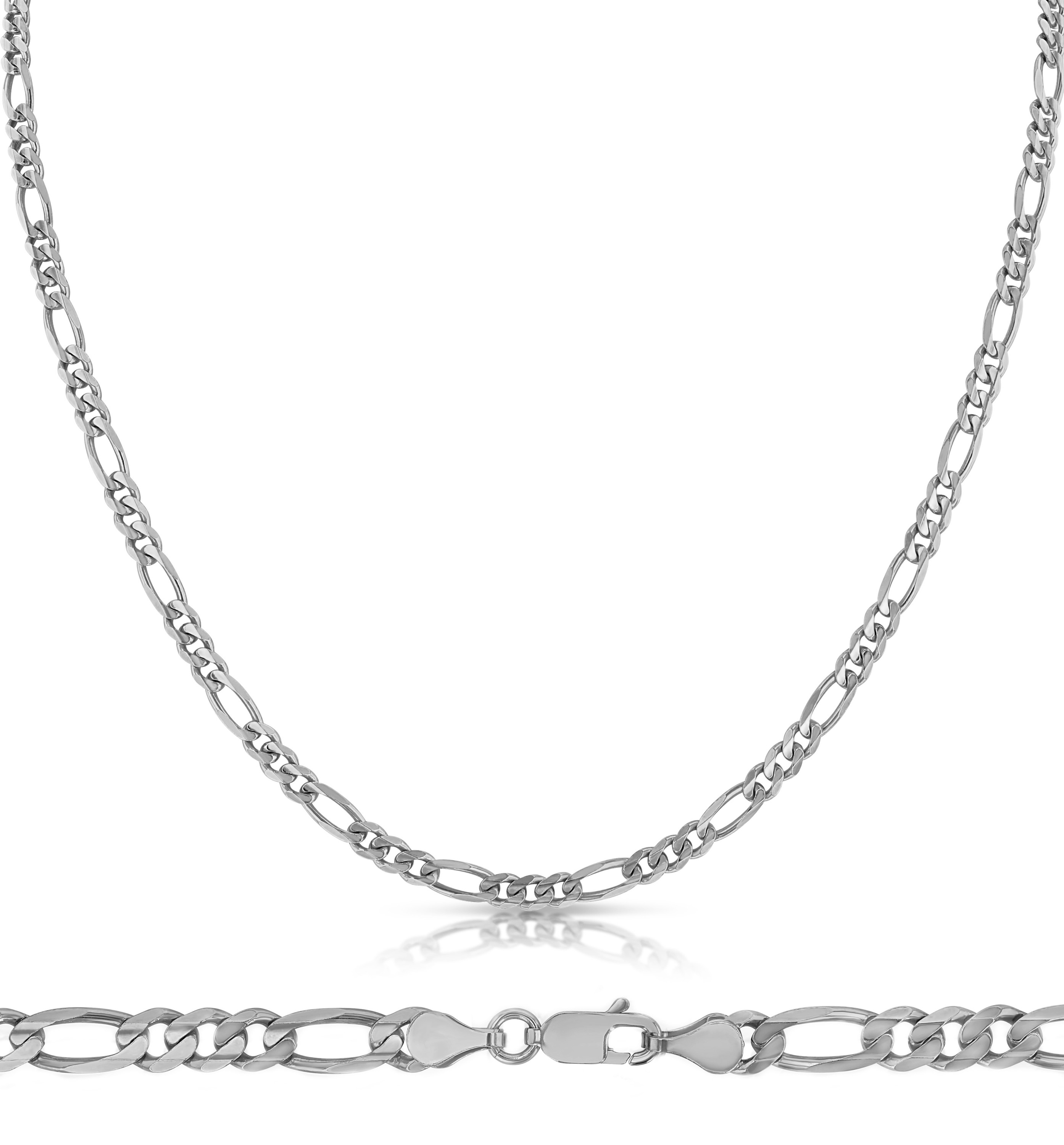 18k White Gold (Nickel Free) 4.0mm Figaro Bracelet 7 Inches 18k White Gold (Nickel Free) 4.0mm Figaro Bracelet 7 Inches
