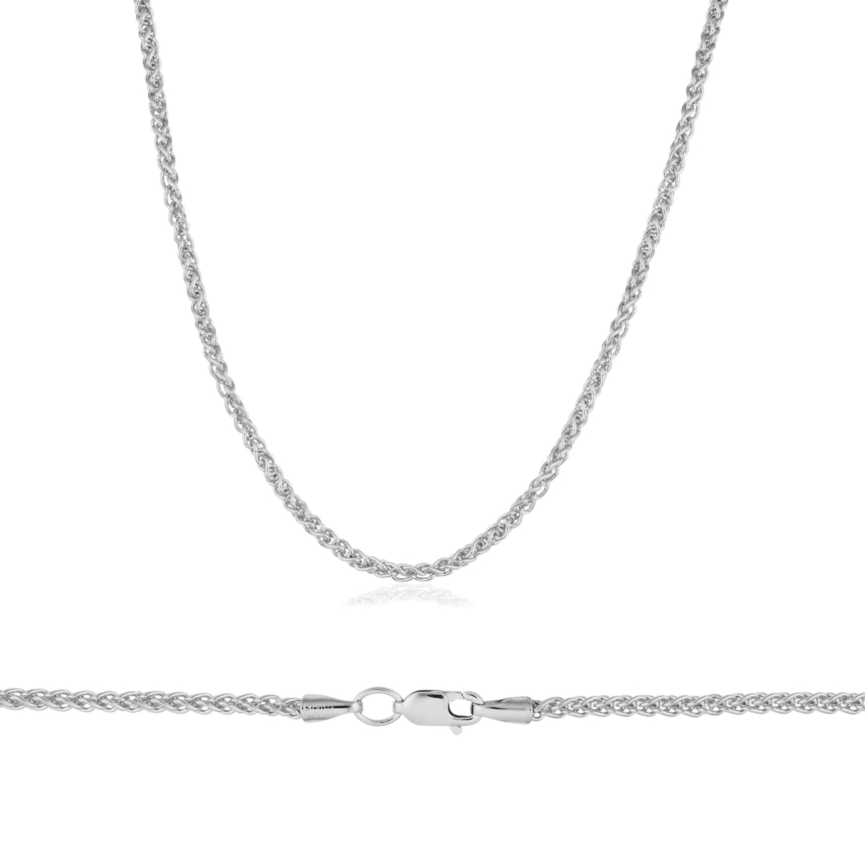 18k White Gold (Nickel Free) 2.3mm Spiga (wheat) Chain 16 Inches 18k White Gold (Nickel Free) 2.3mm Spiga (wheat) Chain 16 Inches