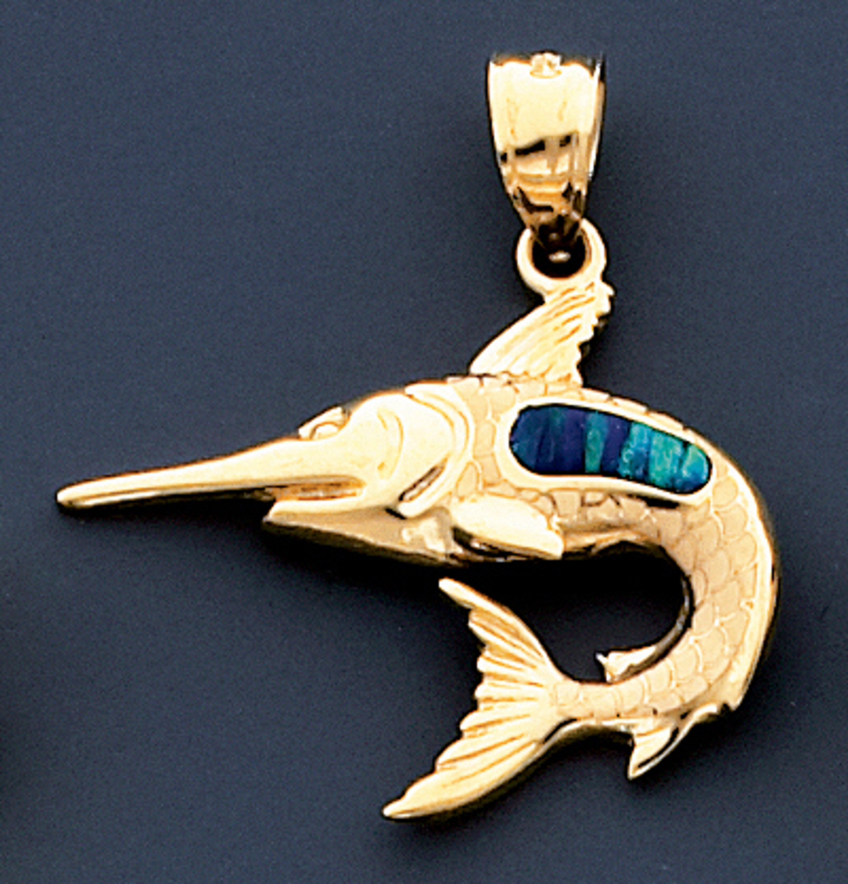 14k Gold  Marlin Pendant With Inlaid Opal 14k Gold  Marlin Pendant With Inlaid Opal