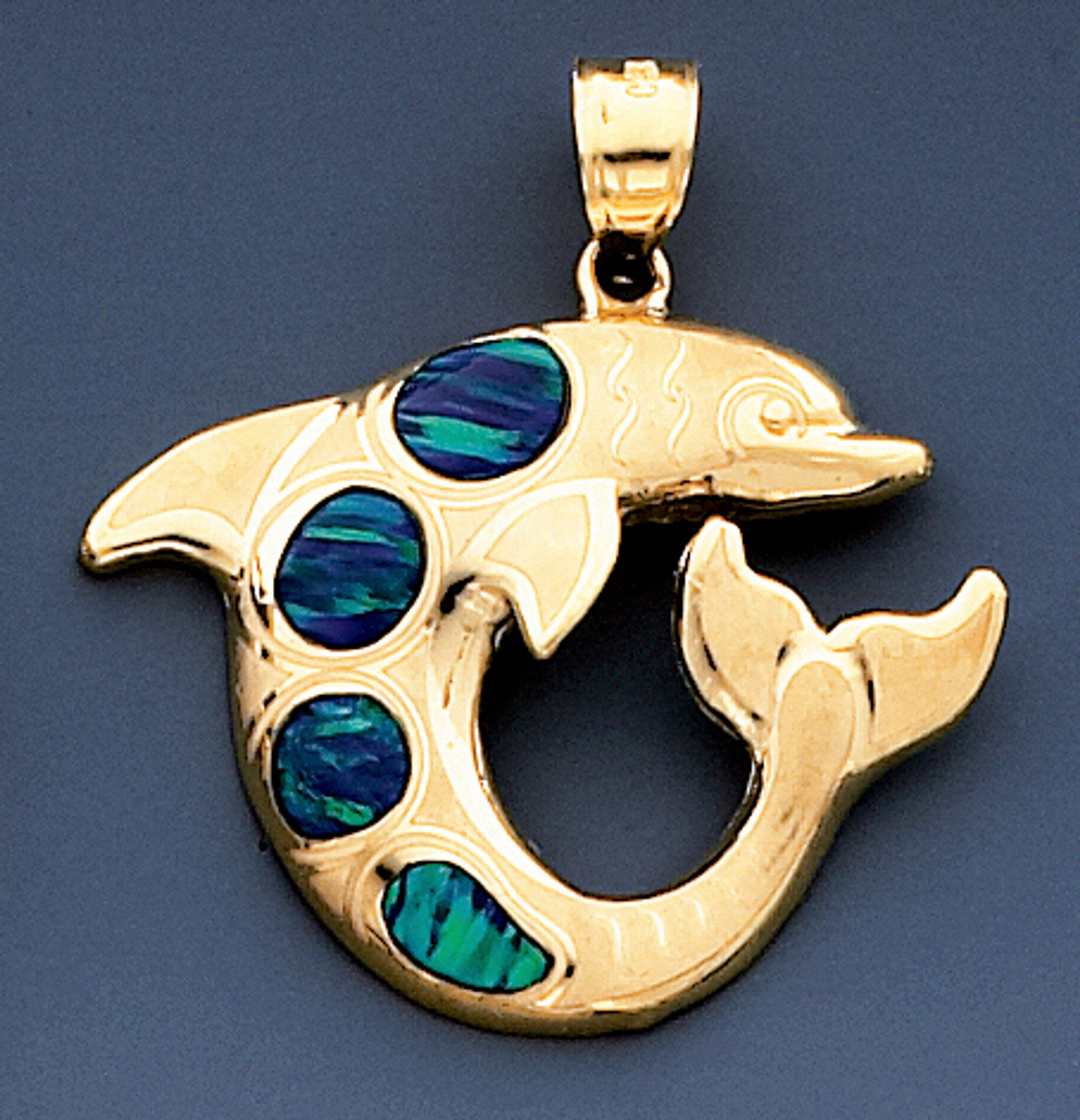 14k Gold 34.63mm Dolphin Pendant With Inlaid Opal 14k Gold 34.63mm Dolphin Pendant With Inlaid Opal