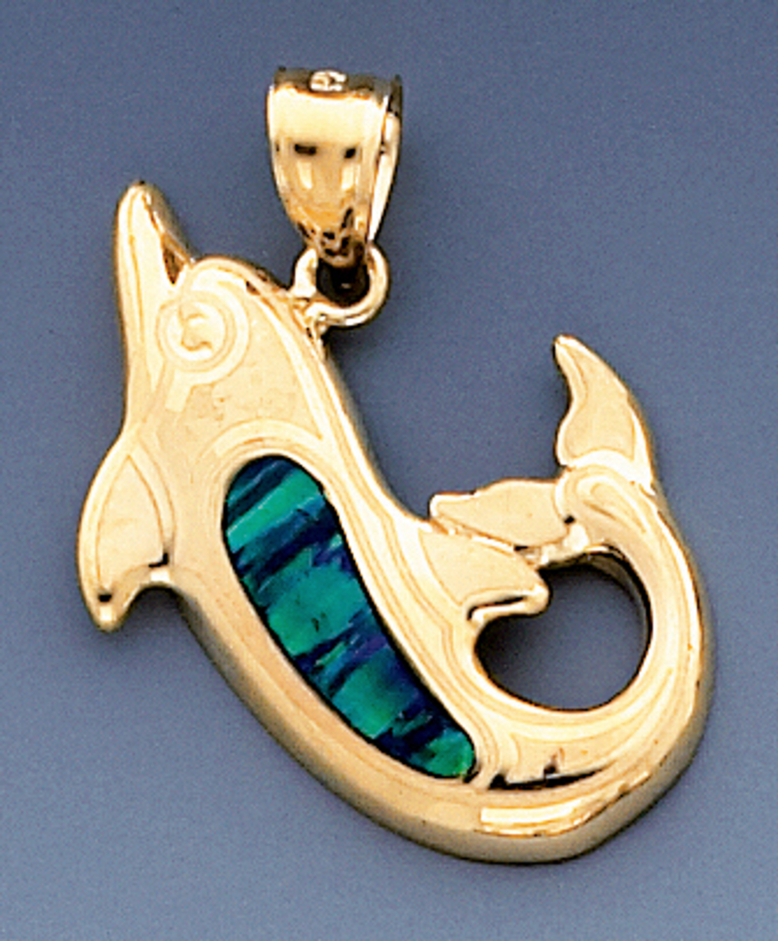 14k Gold 28.29mm Dolphin Pendant With Inlaid Opal 14k Gold 28.29mm Dolphin Pendant With Inlaid Opal