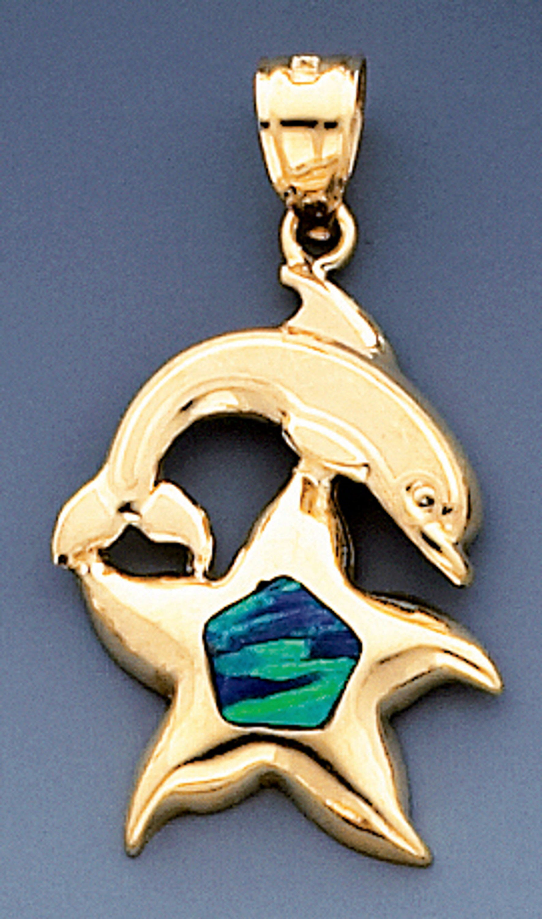 14k Gold Dolphin And Starfish Pendant With Inlaid Opal 14k Gold Dolphin And Starfish Pendant With Inlaid Opal