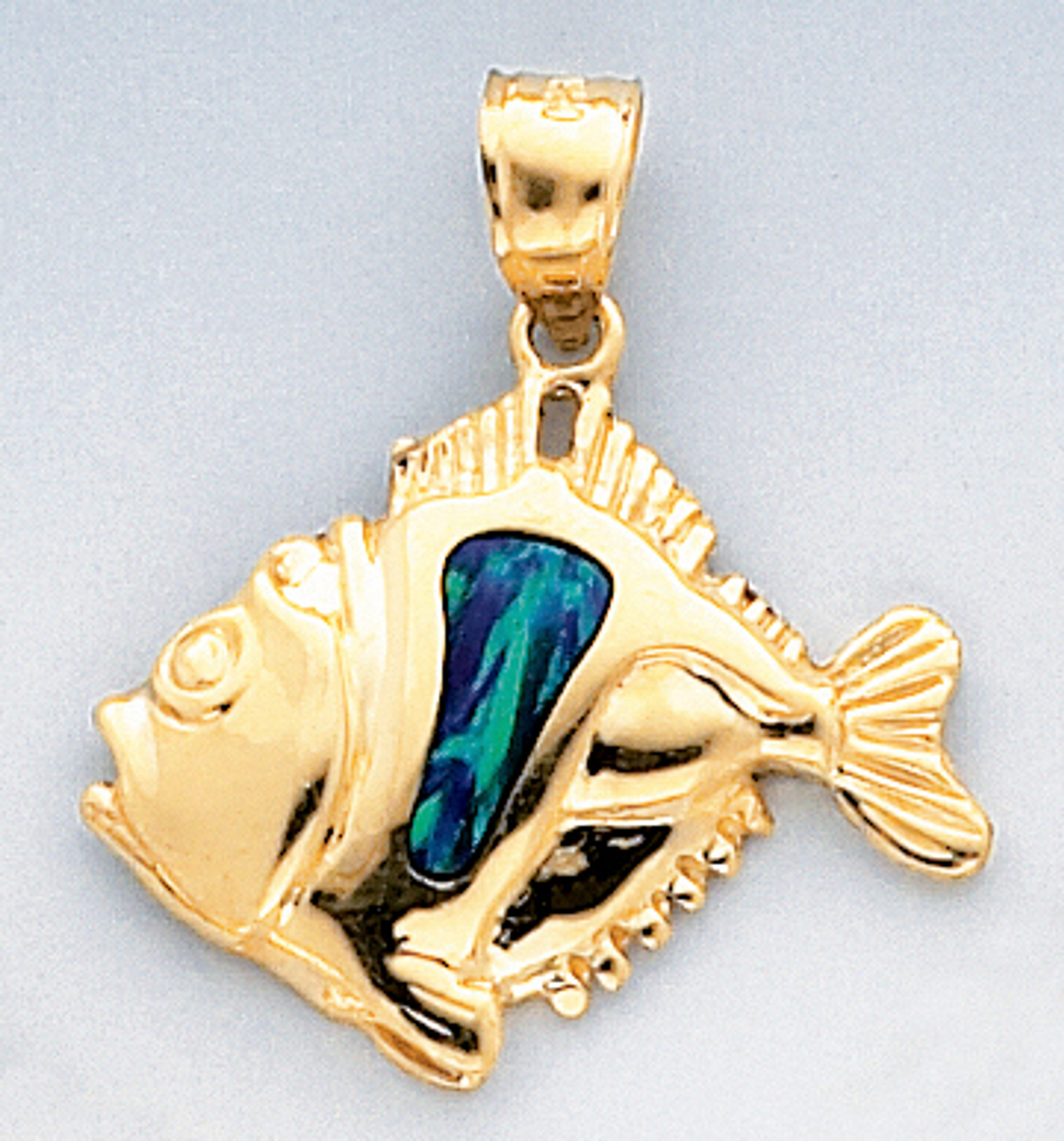14k Gold 30.95mm Exotic Fish Pendant With Inlaid Opal 14k Gold 30.95mm Exotic Fish Pendant With Inlaid Opal