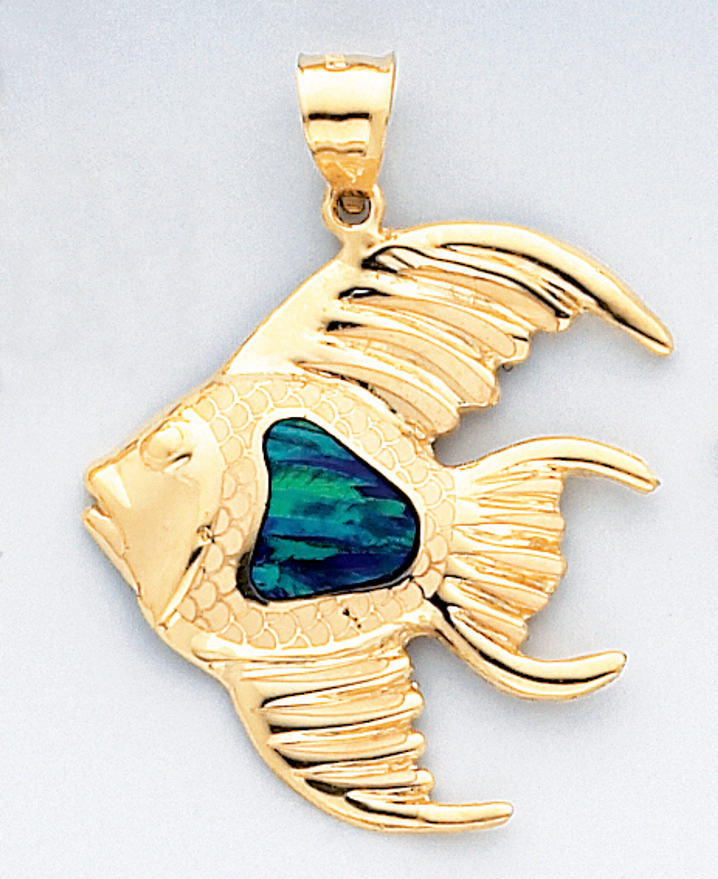 14k Gold Angel Fish Pendant With Inlaid Opal 14k Gold Angel Fish Pendant With Inlaid Opal