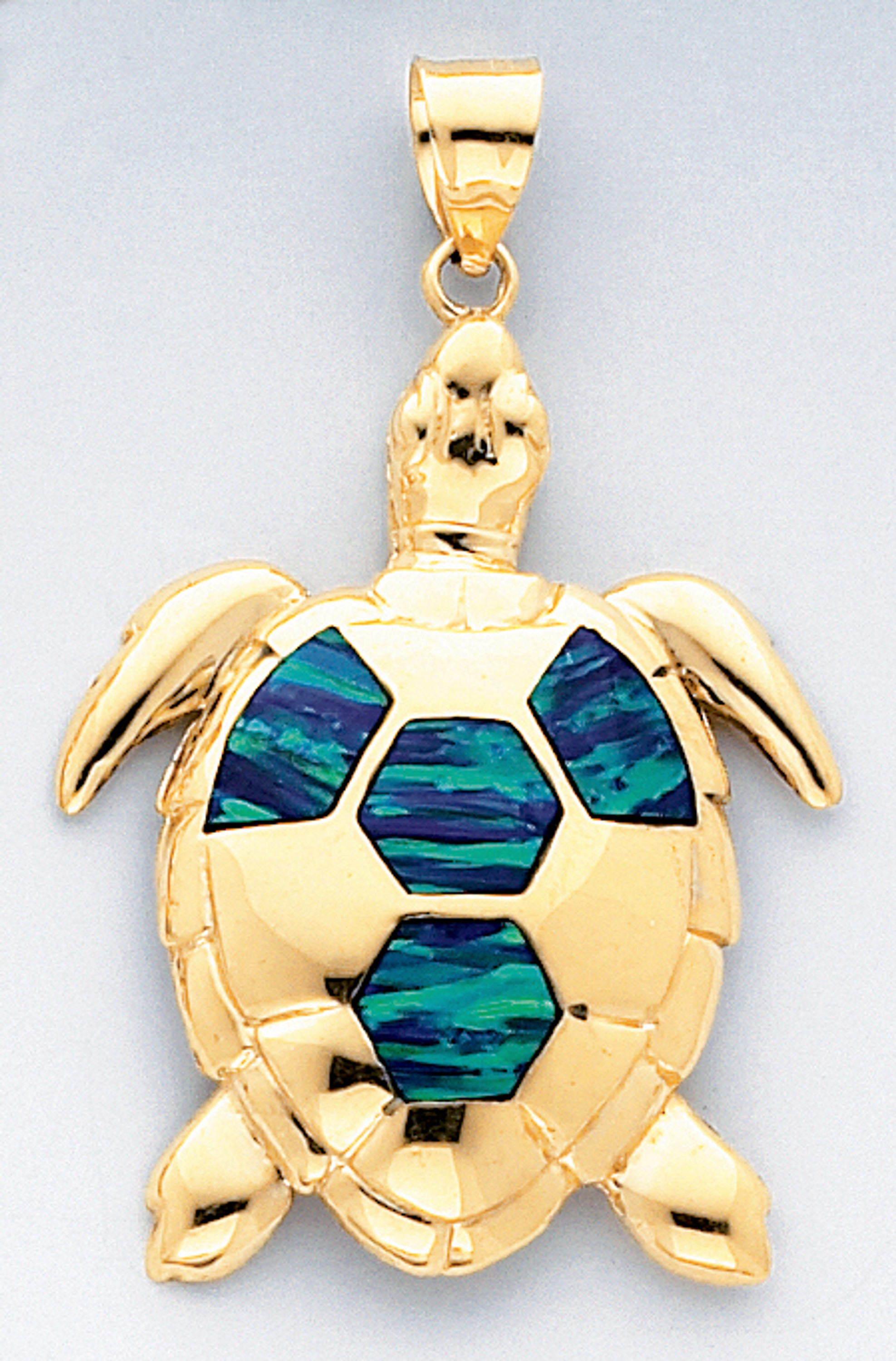 14k Gold 51mm Turtle Pendant With Inlaid Opal 14k Gold 51mm Turtle Pendant With Inlaid Opal