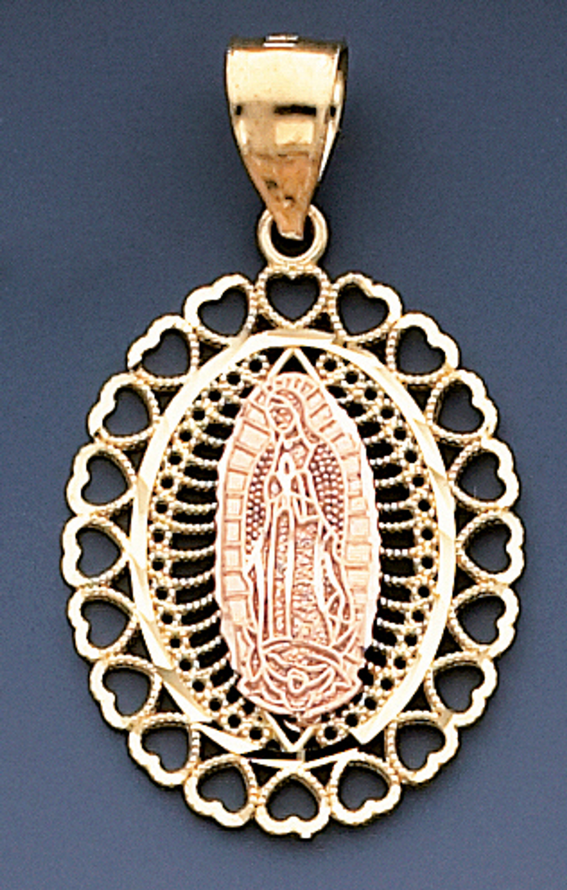 14k Tri Color Gold 38.21mm by 22.75mm Diamond Cut Our Lady Of Guadalupe Charm 14k Tri Color Gold 38.21mm by 22.75mm Diamond Cut Our Lady Of Guadalupe Charm