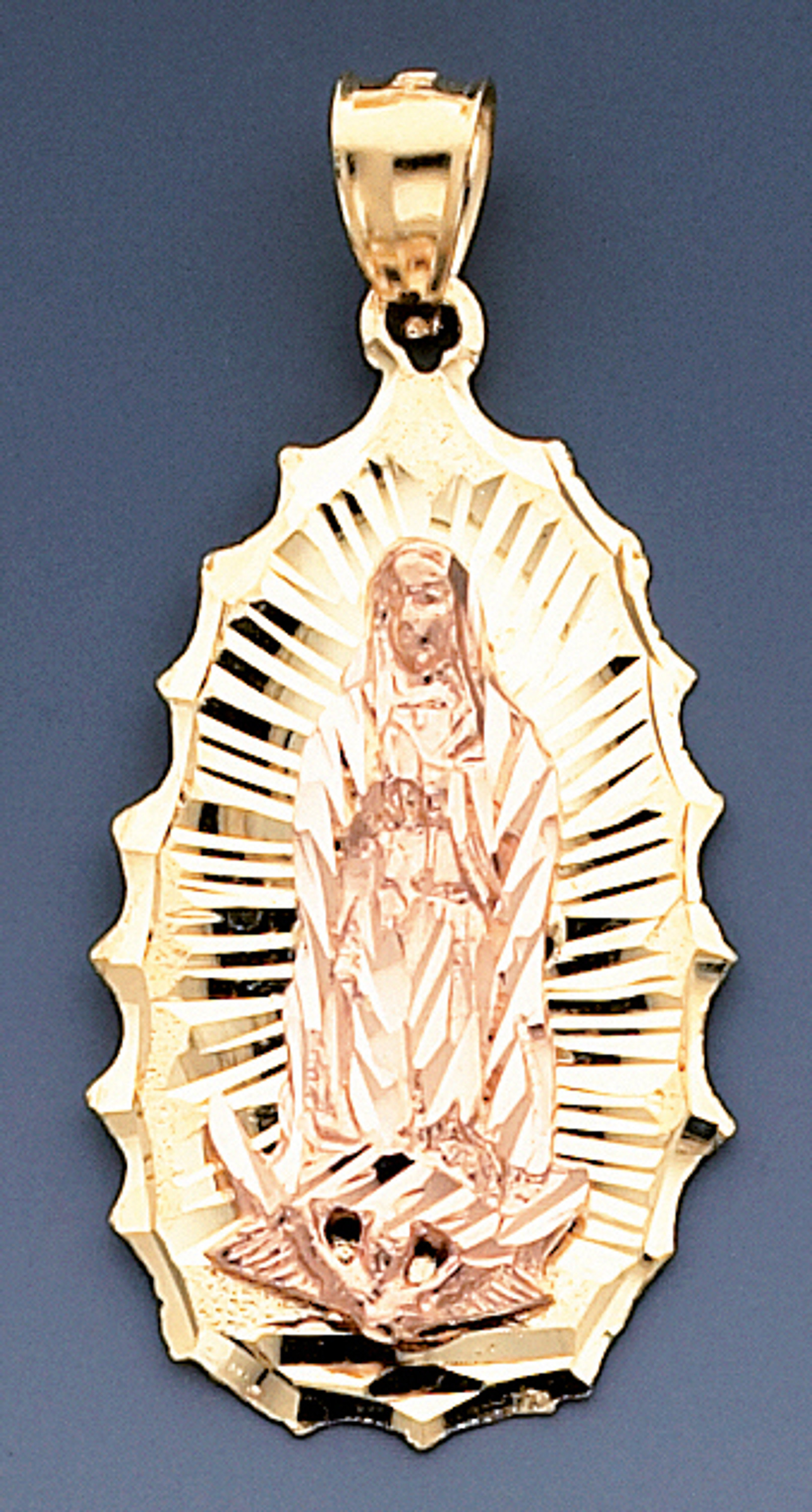 14k Tri Color Gold 47.85mm by 22.41mm Diamond Cut Our Lady Of Guadalupe Charm 14k Tri Color Gold 47.85mm by 22.41mm Diamond Cut Our Lady Of Guadalupe Charm