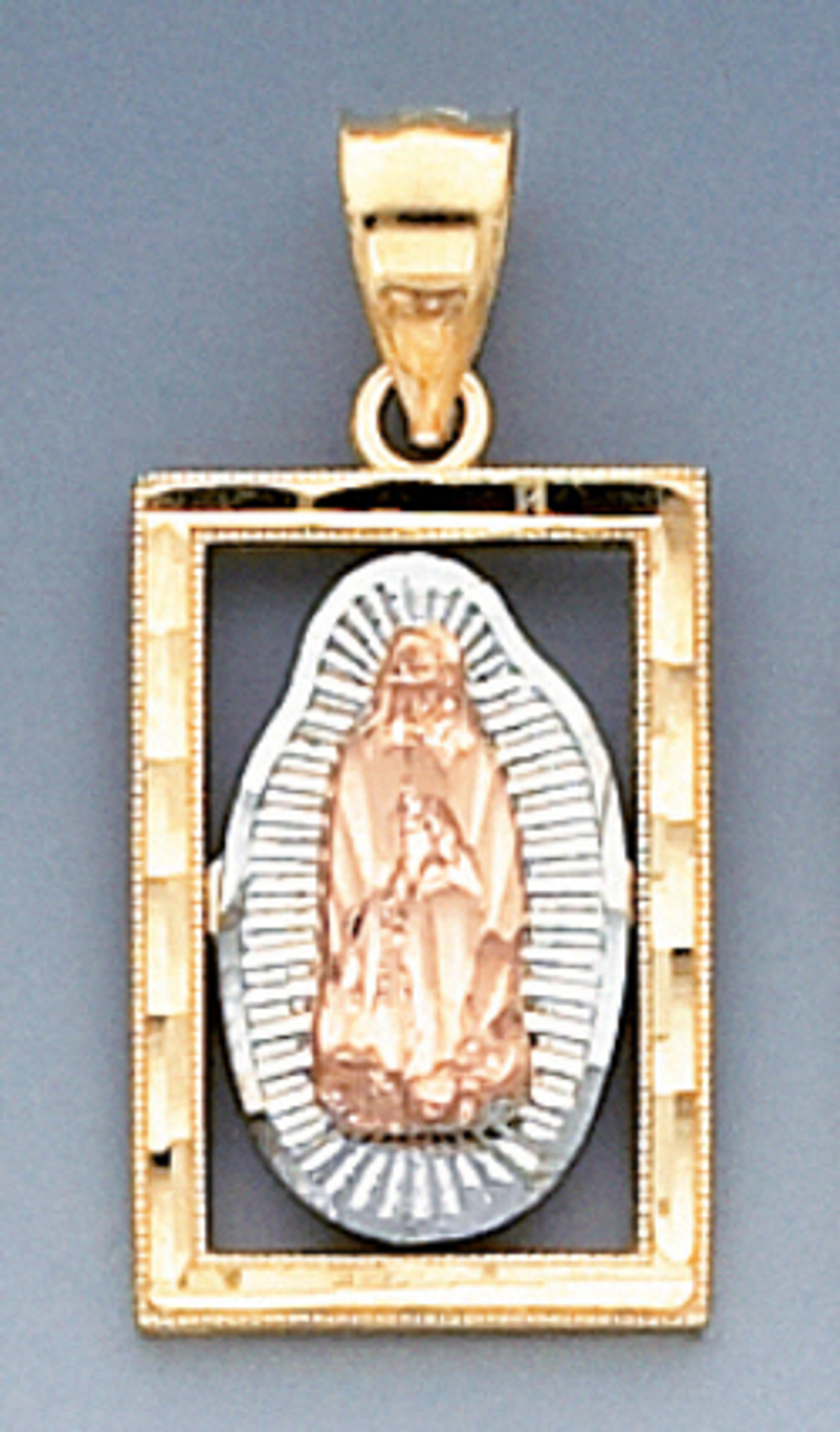 14k Tri Color Gold 35.2mm Diamond Cut Square Our Lady Of Guadalupe Pendant 14k Tri Color Gold 35.2mm Diamond Cut Square Our Lady Of Guadalupe Pendant
