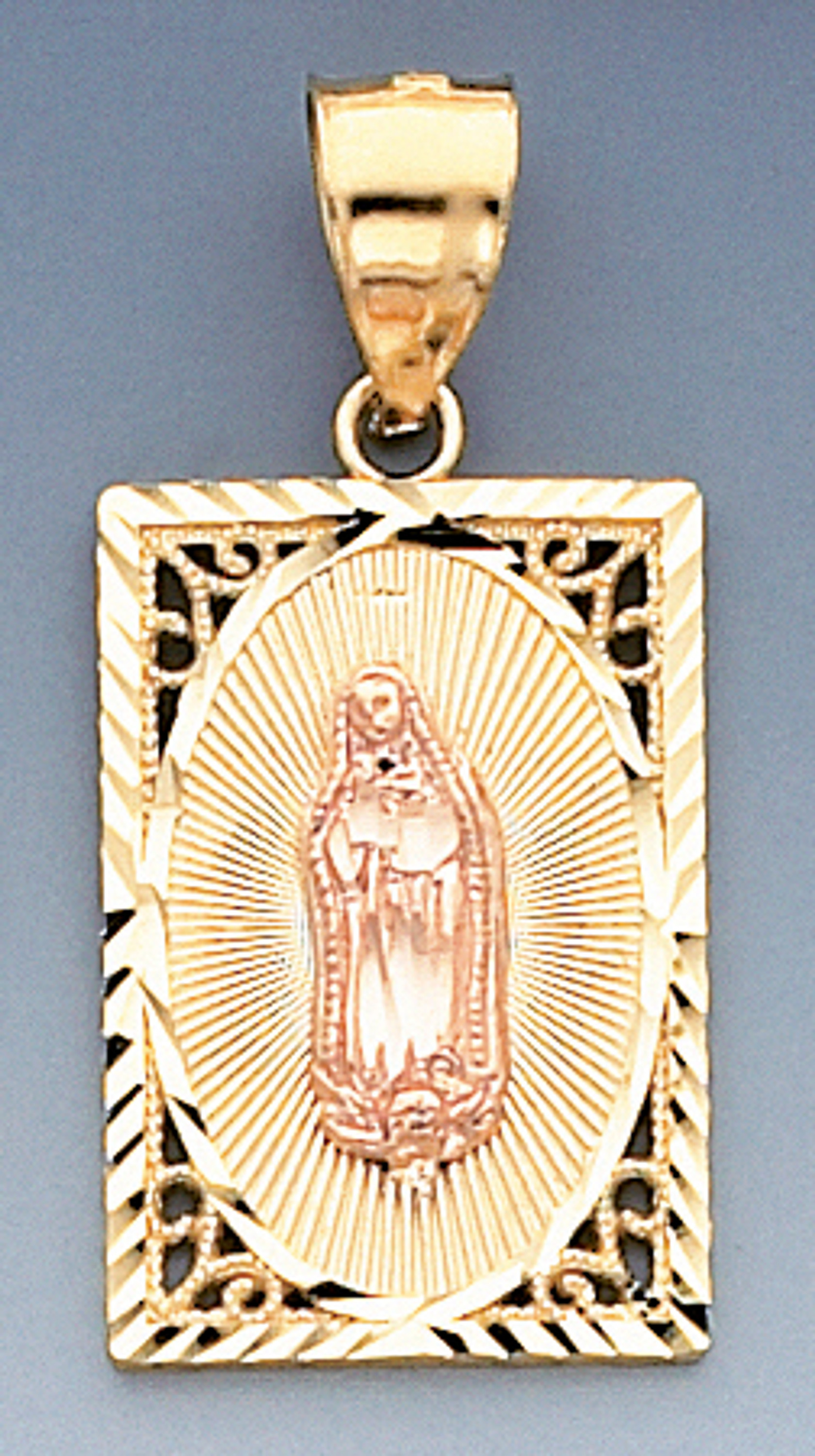 14k Tri Color Gold 34.2mm Diamond Cut Square Our Lady Of Guadalupe Pendant 14k Tri Color Gold 34.2mm Diamond Cut Square Our Lady Of Guadalupe Pendant
