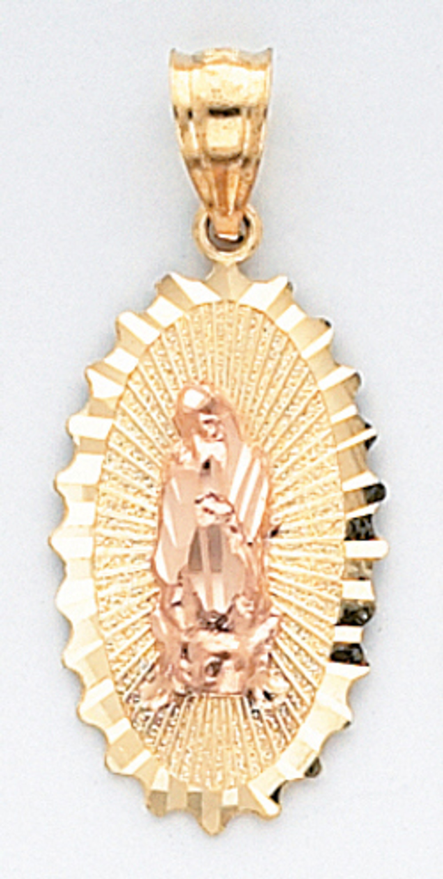14k Tri Color Gold 35.07mm by 14.43mm Diamond Cut Our Lady Of Guadalupe Charm 14k Tri Color Gold 35.07mm by 14.43mm Diamond Cut Our Lady Of Guadalupe Charm