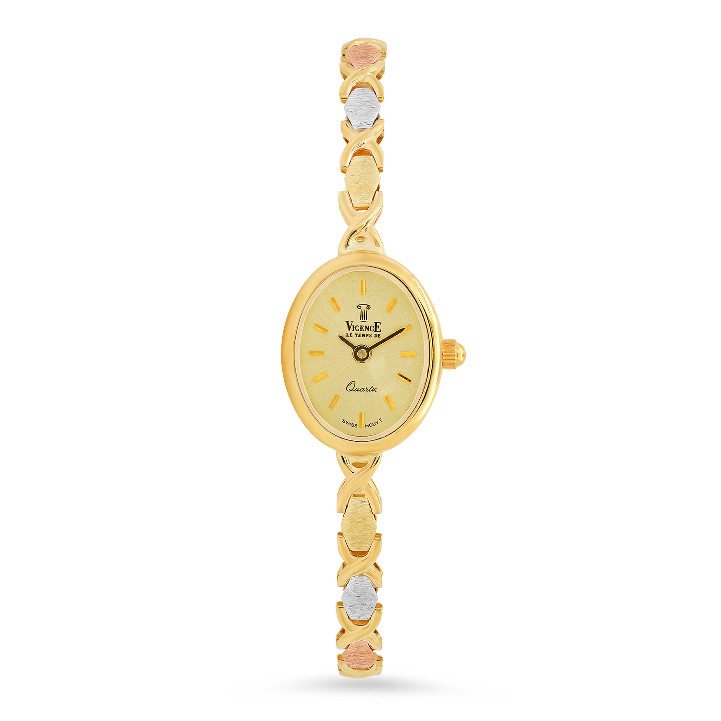 14k Gold Tri Color Band Oval Shape Elegant Ladies Italian Watch 14k Gold Tri Color Band Oval Shape Elegant Ladies Italian Watch