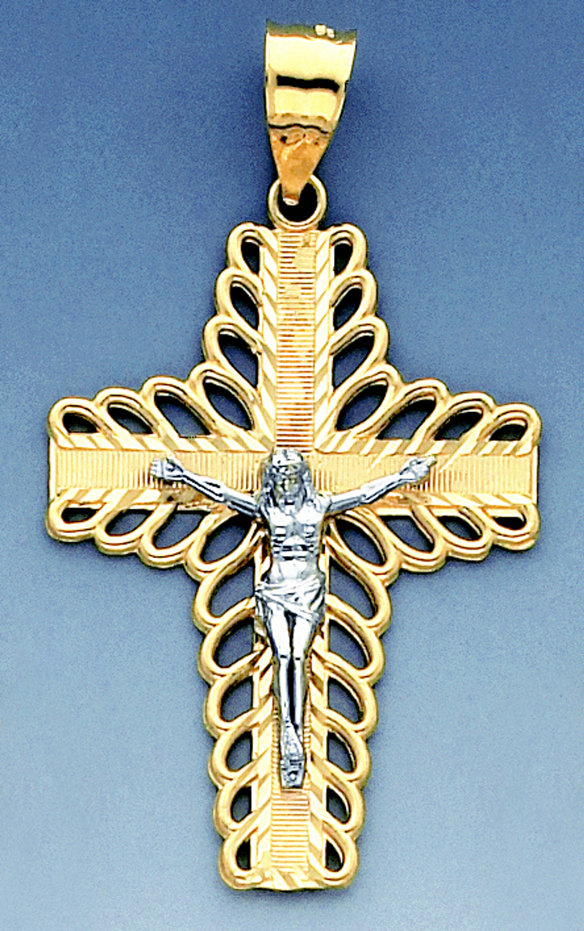 14k Yellow Gold Two Color Crucifixion Pendant 55.18mm Tall. 14k Yellow Gold Two Color Crucifixion Pendant 55.18mm Tall.