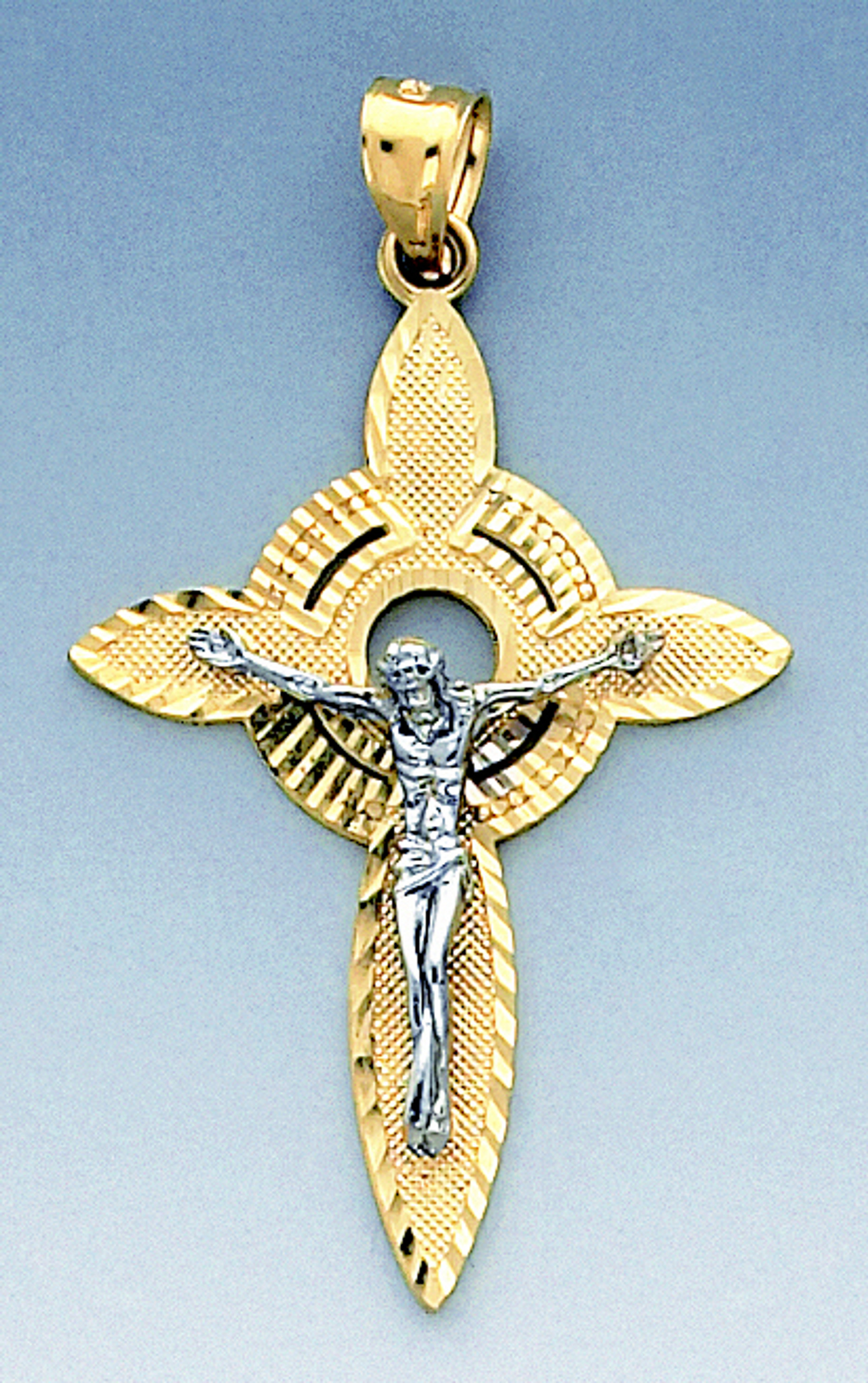 14k Yellow Gold Two Color Crucifixion Pendant 49.17mm Tall. 14k Yellow Gold Two Color Crucifixion Pendant 49.17mm Tall.