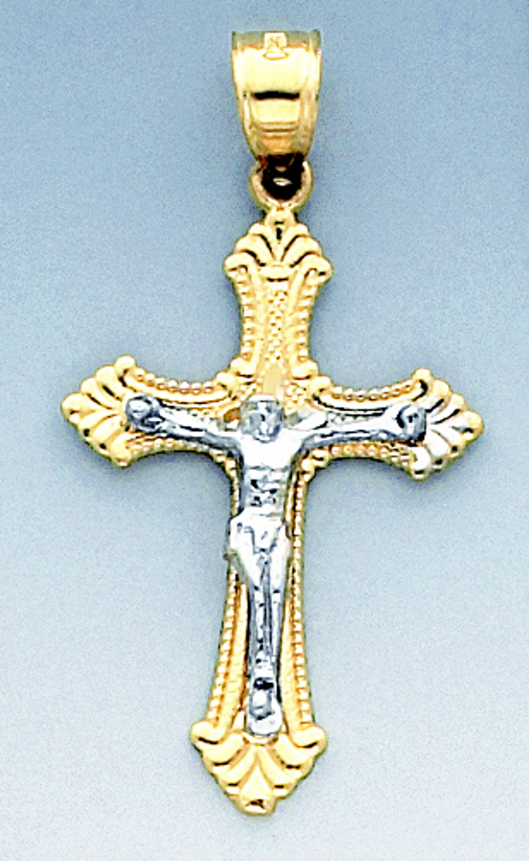 14k Yellow Gold Two Color Crucifixion Pendant 38.5mm Tall