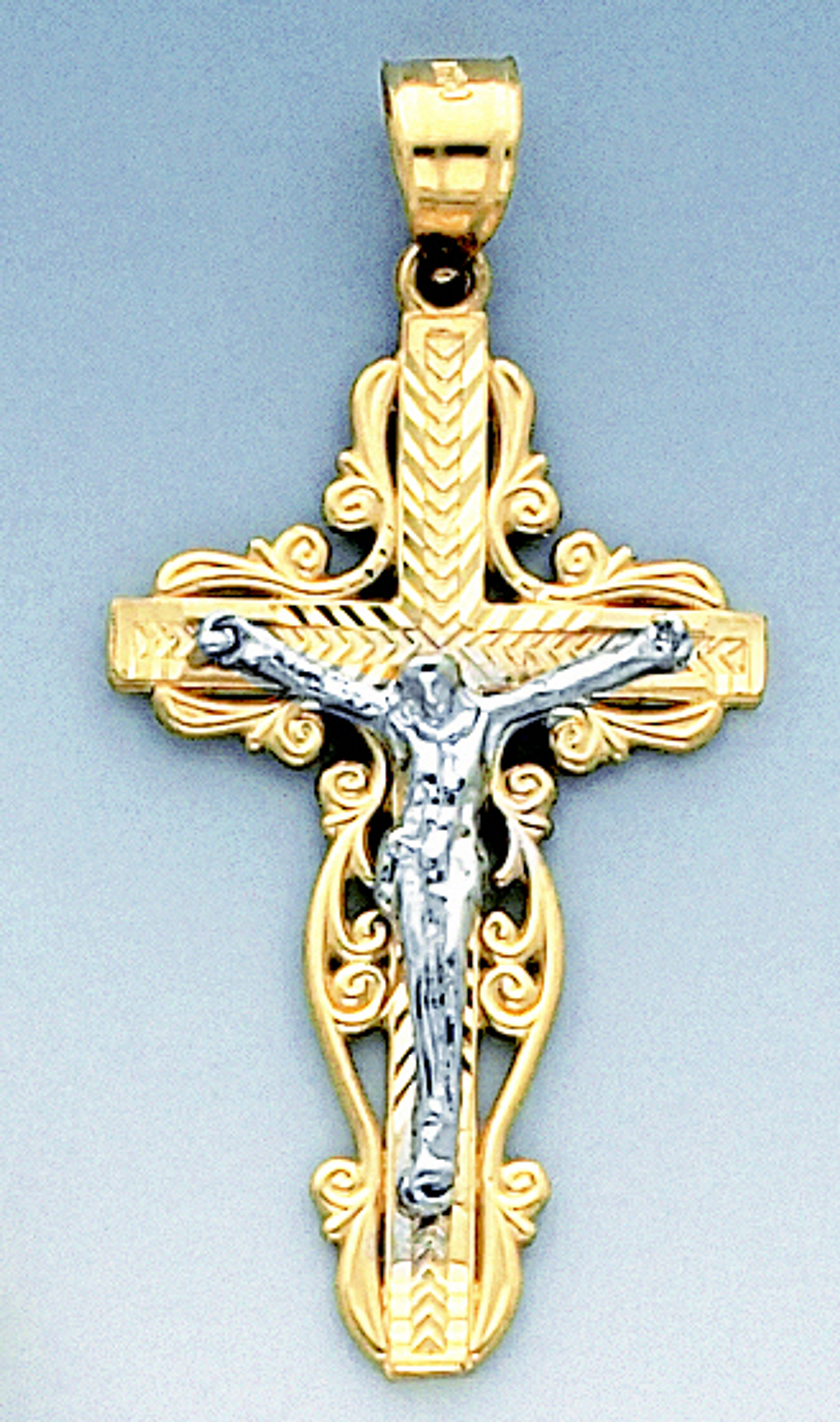 14k Yellow Gold Two Color Crucifixion Pendant 43.74mm Tall. 14k Yellow Gold Two Color Crucifixion Pendant 43.74mm Tall.
