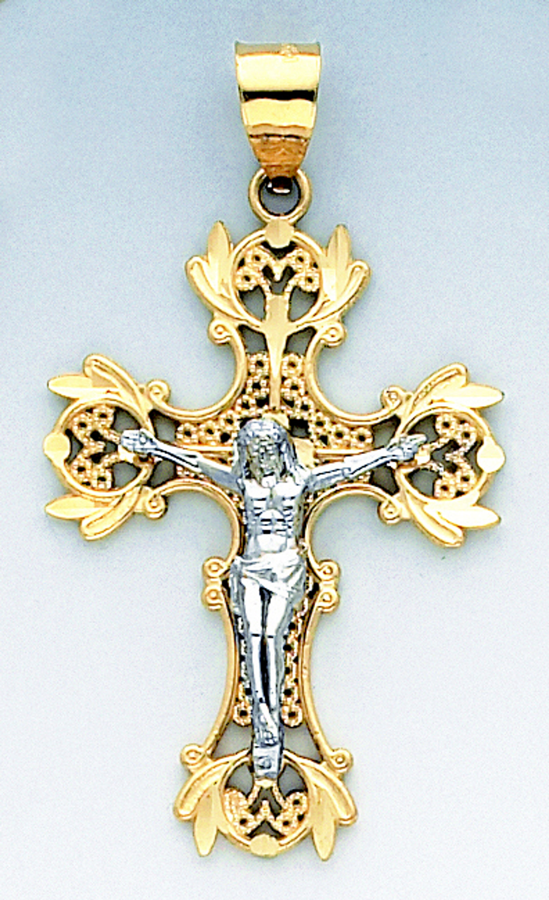 14k Yellow Gold Two Color Crucifixion Pendant 49.11mm Tall. 14k Yellow Gold Two Color Crucifixion Pendant 49.11mm Tall.