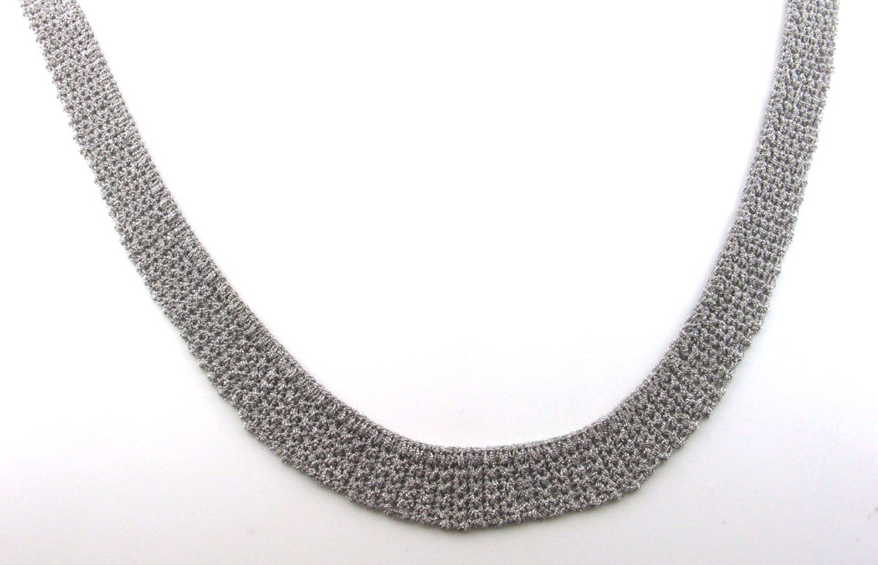 14k White Gold 12mm  Hand Woven Necklace 18 Inches 14k White Gold 12mm  Hand Woven Necklace 18 Inches