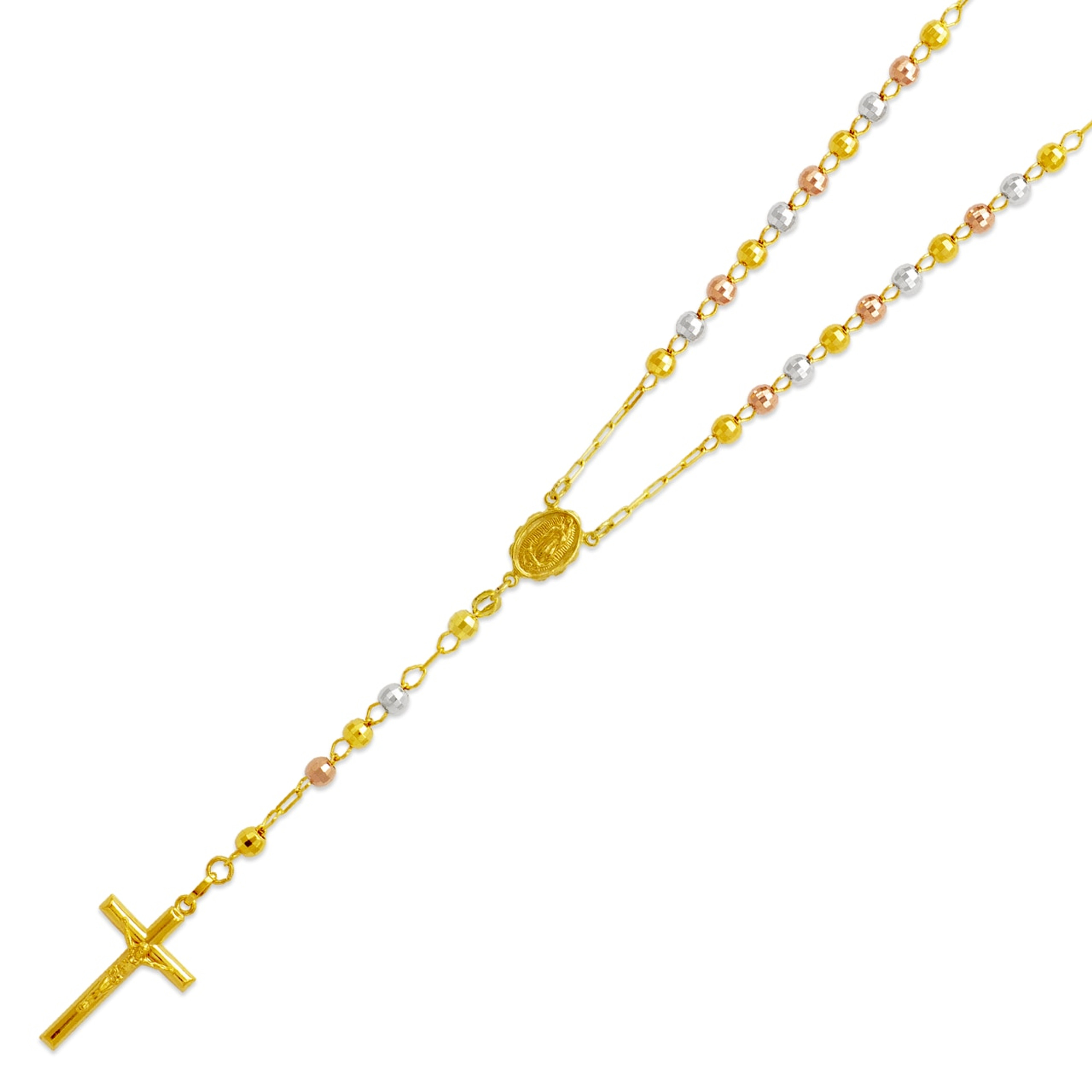 14K Yellow, White, or Tri-Color Gold 5.0mm Rosary Necklace 26 Inches 14K Yellow, White, or Tri-Color Gold 5.0mm Rosary Necklace 26 Inches