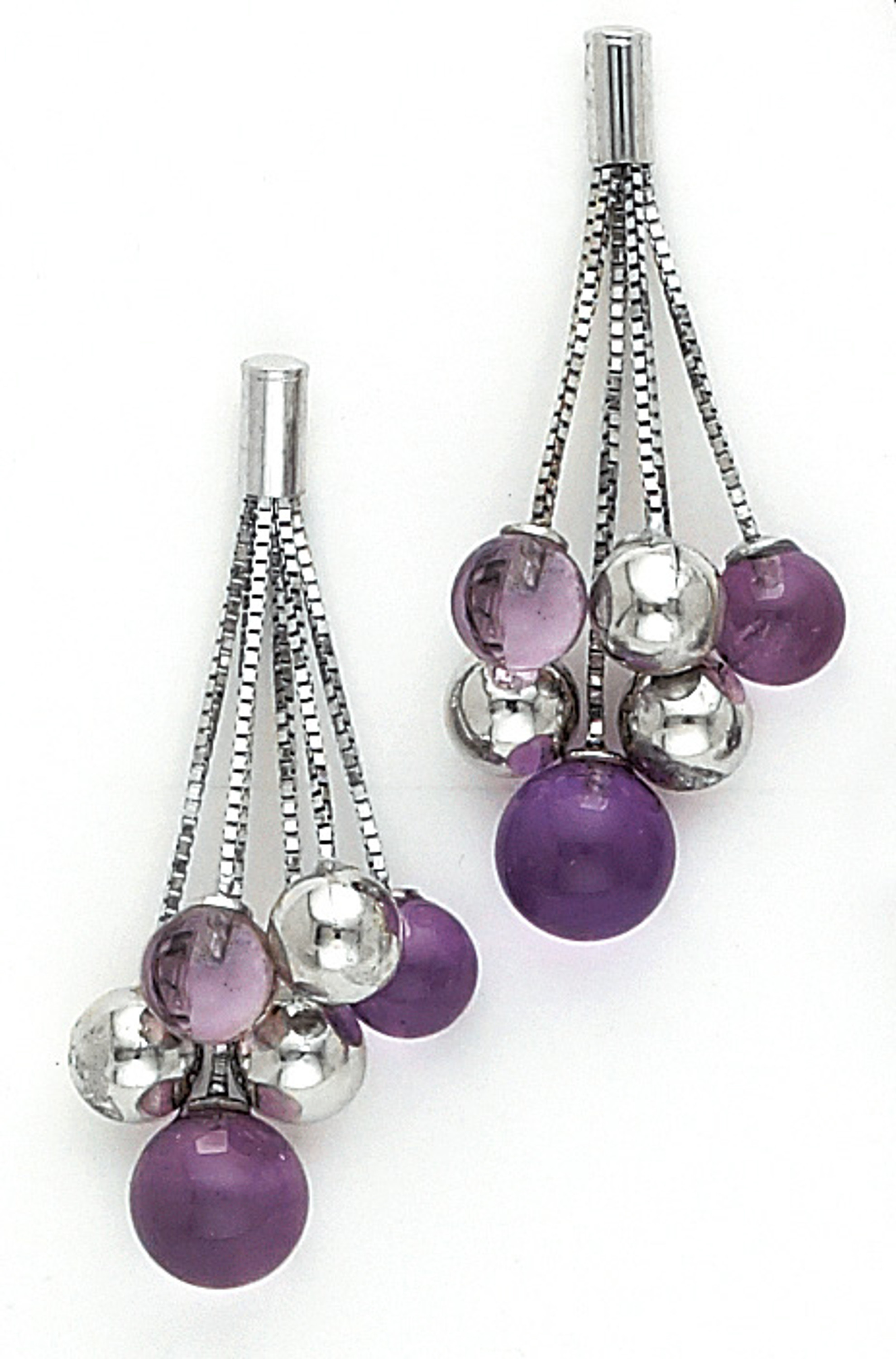 14k White Gold Multy Strand Drop Genuine Amethyst Stone Earring 14k White Gold Multy Strand Drop Genuine Amethyst Stone Earring