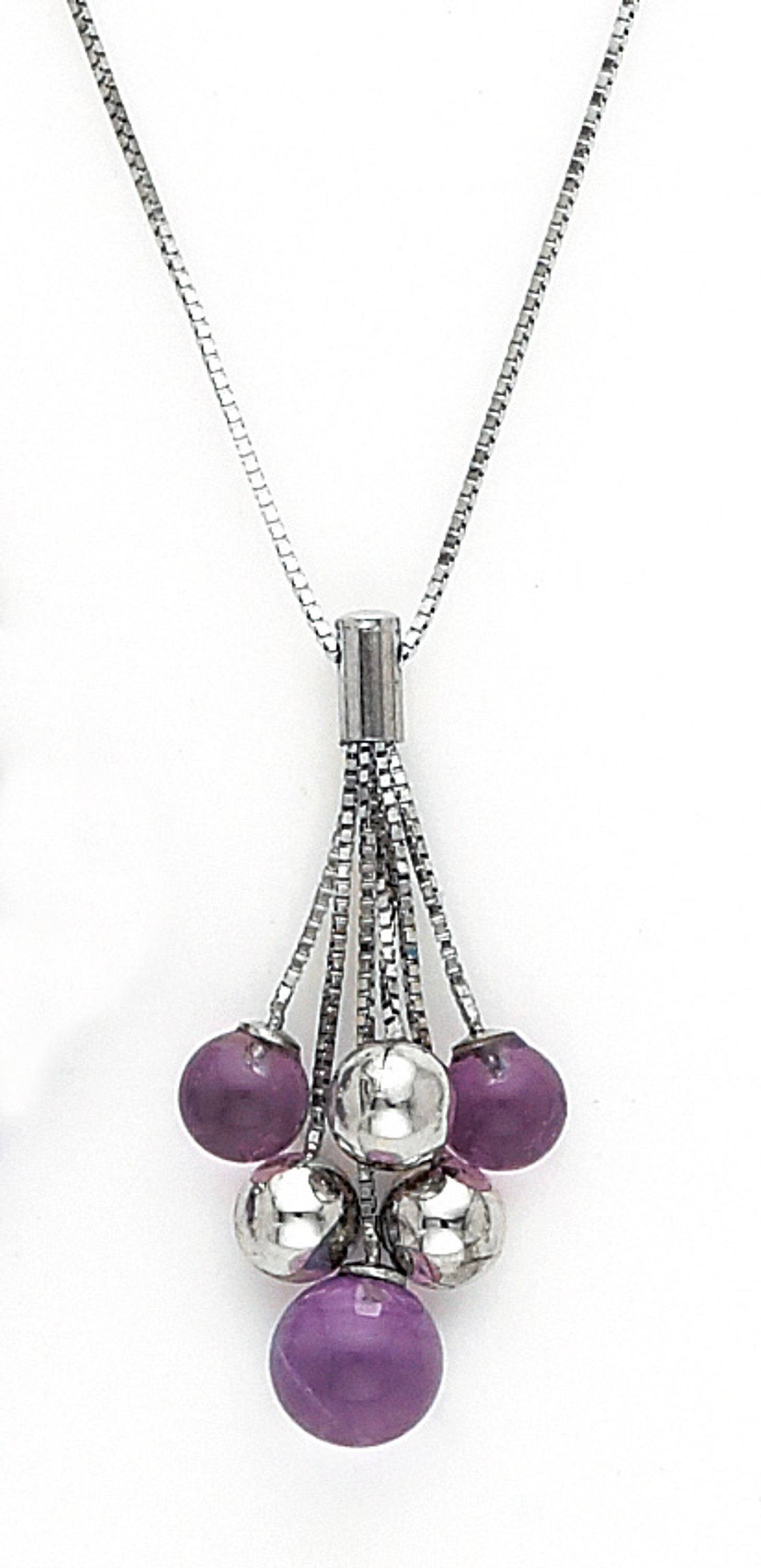 14k White Gold Multi Strand Drop Genuine Amethyst Stone Necklace 14k White Gold Multi Strand Drop Genuine Amethyst Stone Necklace