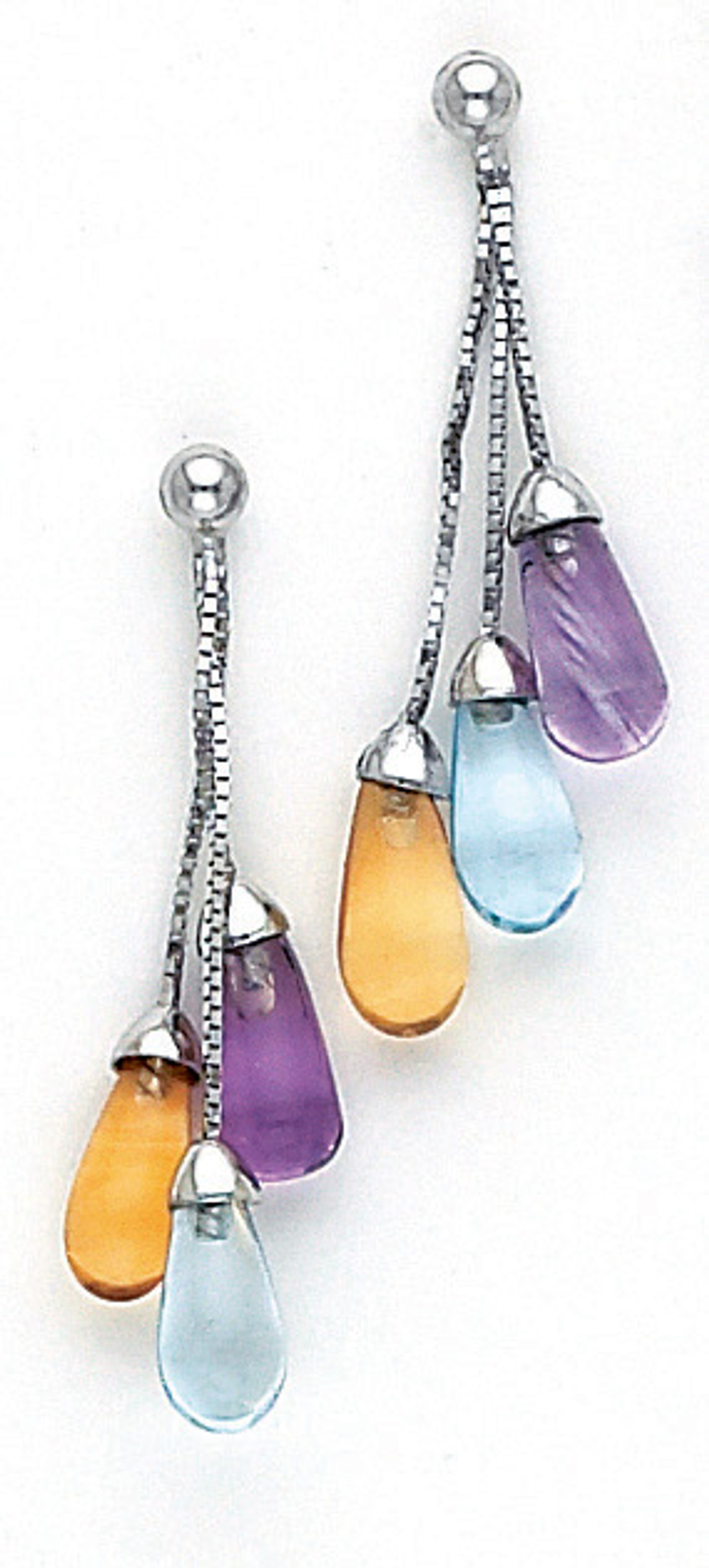 14k White Gold Genuine Blue, Yellow Topaz, and Amethyst Drop Earring 14k White Gold Genuine Blue, Yellow Topaz, and Amethyst Drop Earring