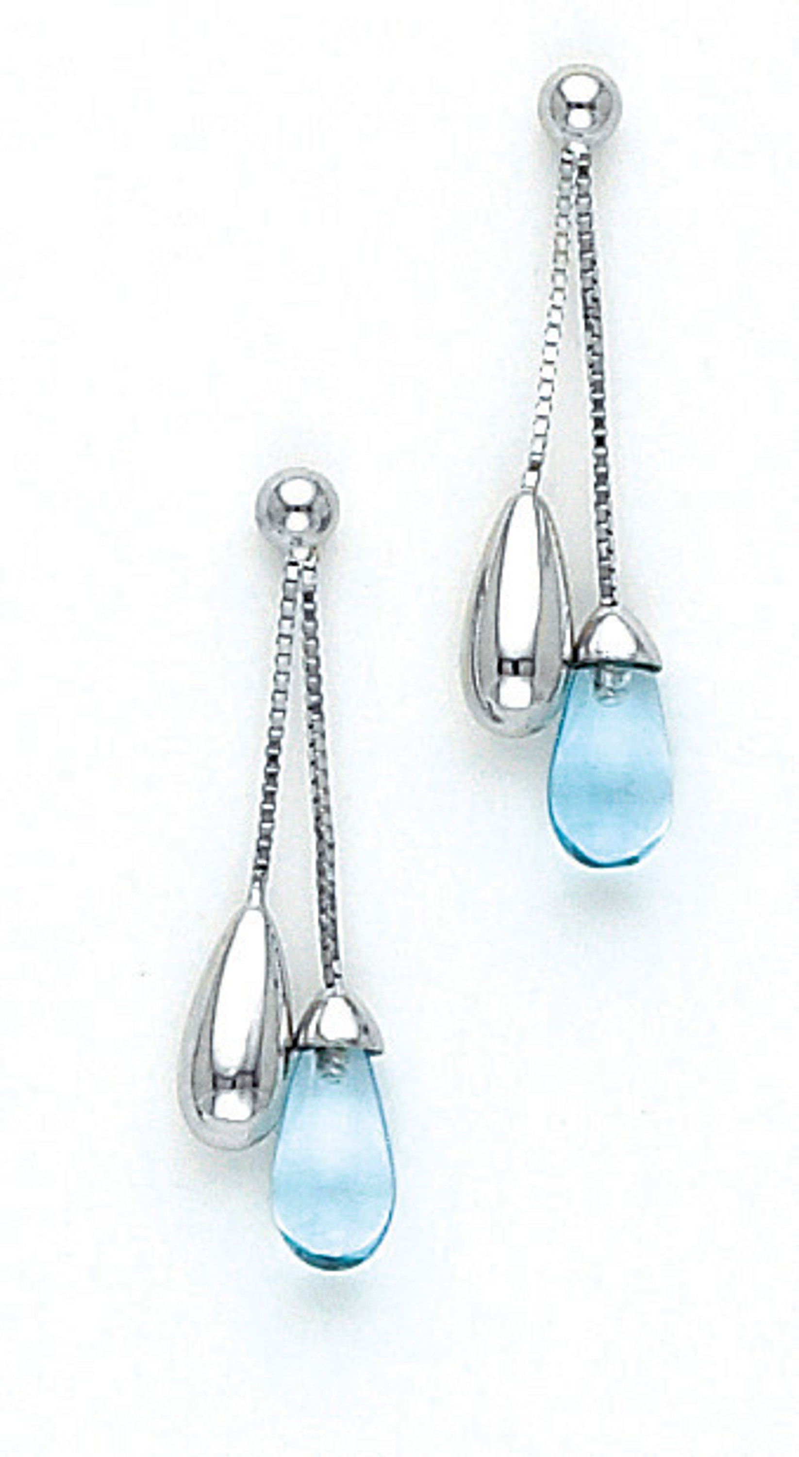 14k White Gold 1.25 Inches Drop Genuine Blue Topaz Stone Earring 14k White Gold 1.25 Inches Drop Genuine Blue Topaz Stone Earring